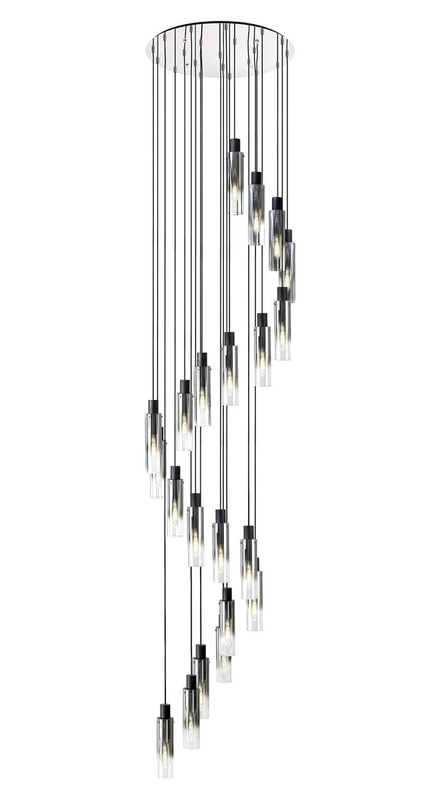 Bridges Round Pendant, 21 Light Adjustable E27, Black/Smoke Fade Glass (38.2kg)
