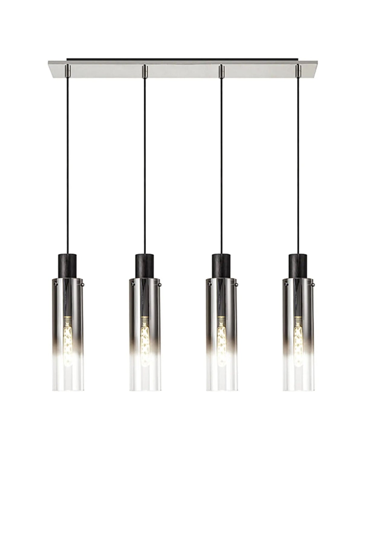 Bridges Linear Pendant, 4 Light Adjustable E27, Black/Smoke Fade Glass