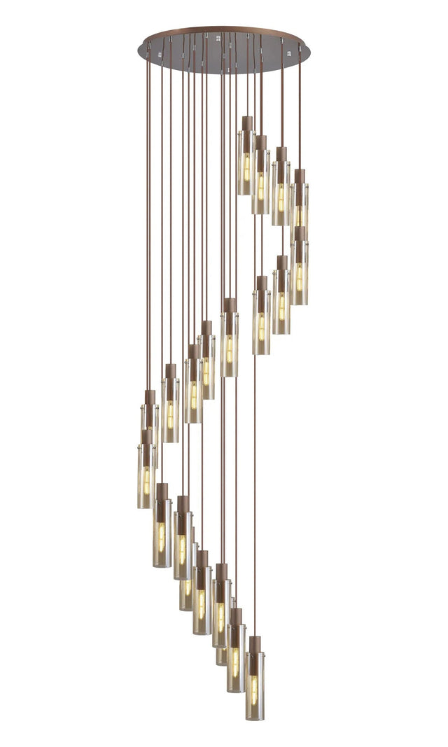 Bridges Round Pendant, 21 Light Adjustable E27, Mocha/Amber Glass (38.2kg)