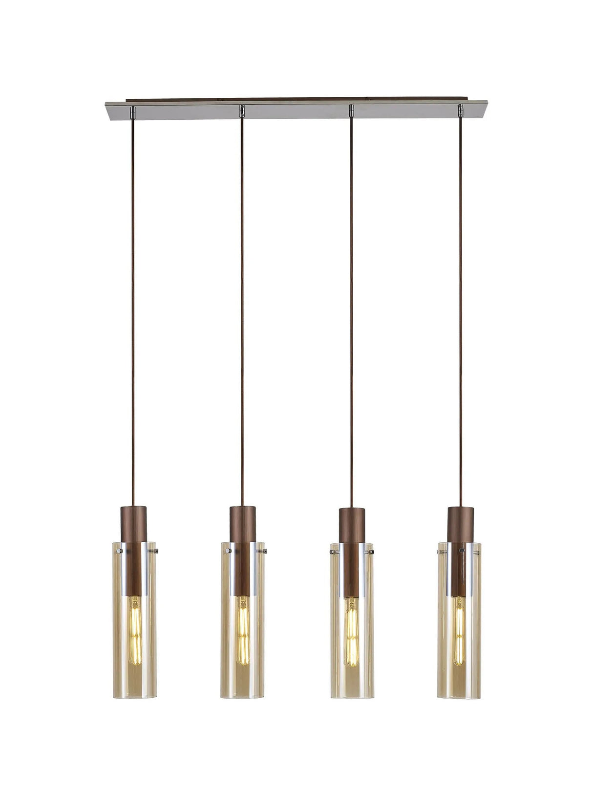 Bridges Linear Pendant, 4 Light Adjustable E27, Mocha/Amber Glass