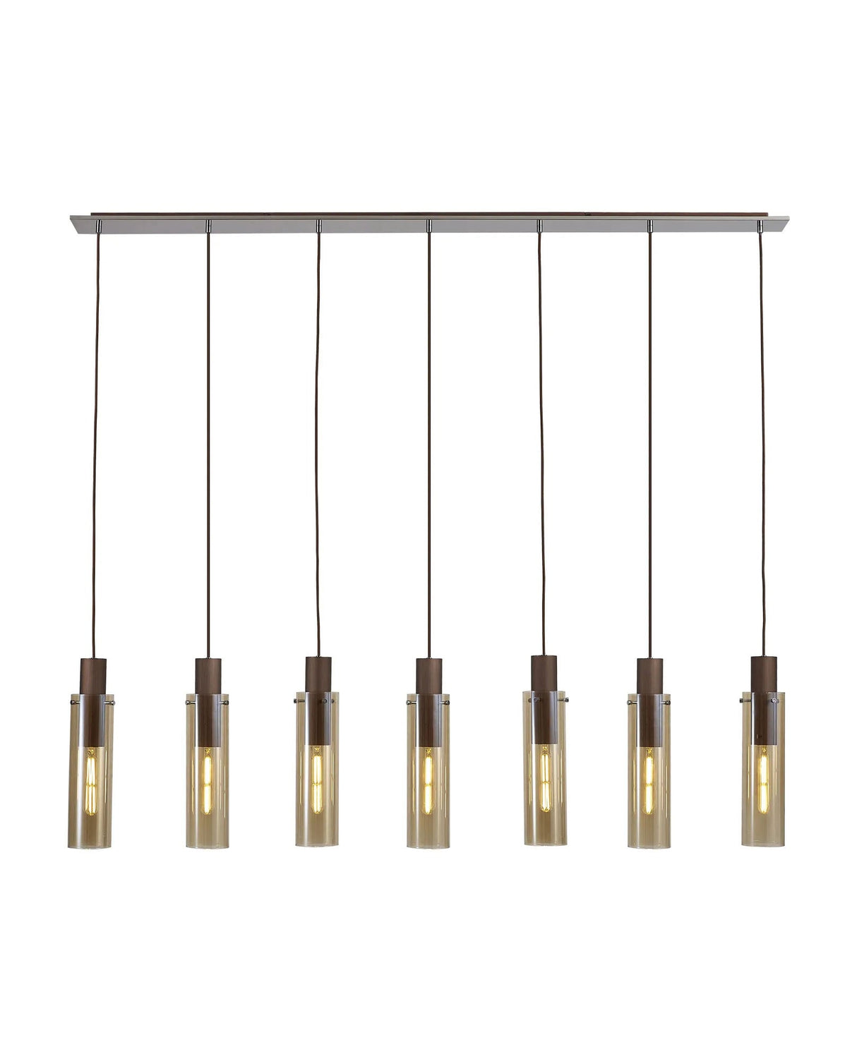 Bridges Linear Pendant, 7 Light Adjustable E27, Mocha/Amber Glass