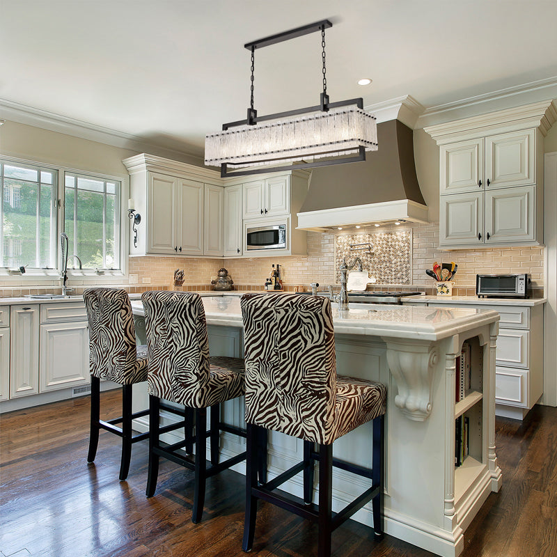 Ursem Large Linear Pendant, 12 Light E27, Matt Black/Crystal Sand Glass Item Weight: 20.2kg