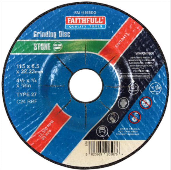 Faithfull FAI1156SDG Grinding Disc for Stone Depressed Centre 115 x 6.5mm x 22.23mm