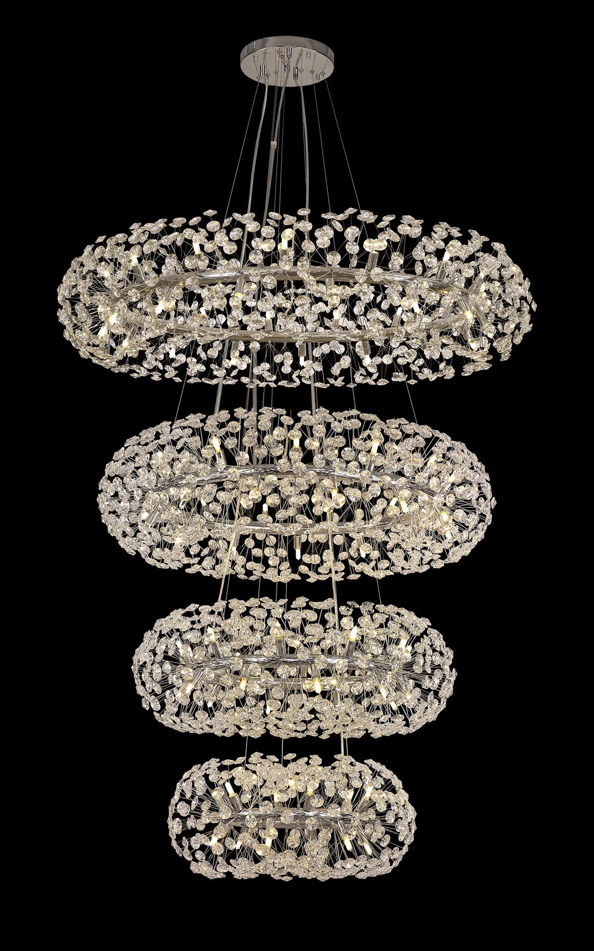 Byrne 4 Tier 60cm + 80cm + 100cm + 120cm Pendant, 12 + 20 + 26 + 30 Light G9 Polished Chrome/Crystal