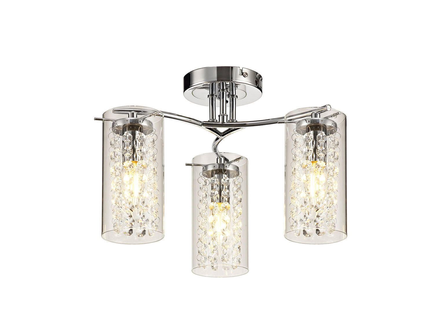 Prudhoe Semi Flush Light, 3 x E14, Polished Chrome/Crystal/Glass