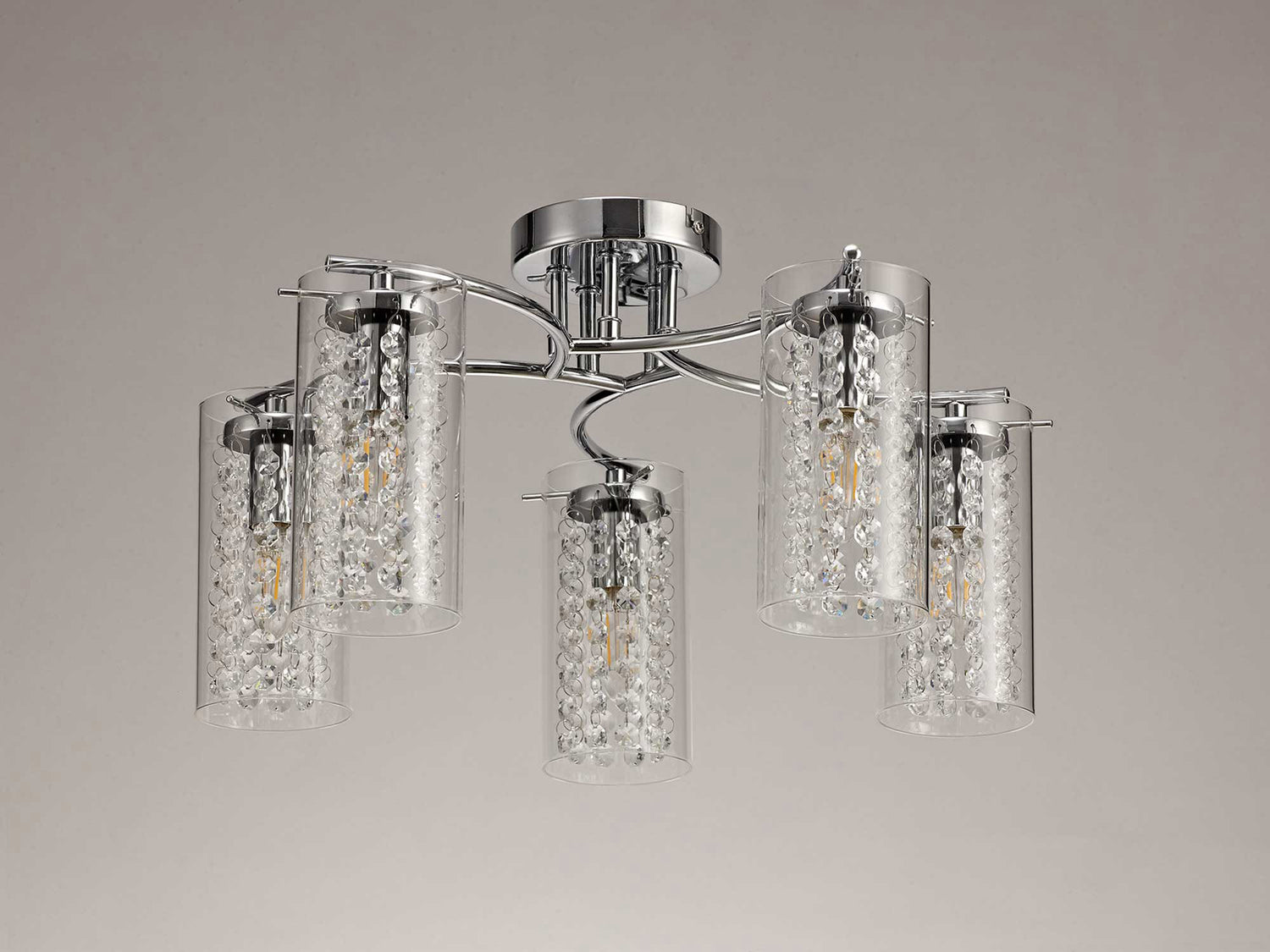 Prudhoe Semi Flush Light, 5 x E14, Polished Chrome/Crystal/Glass