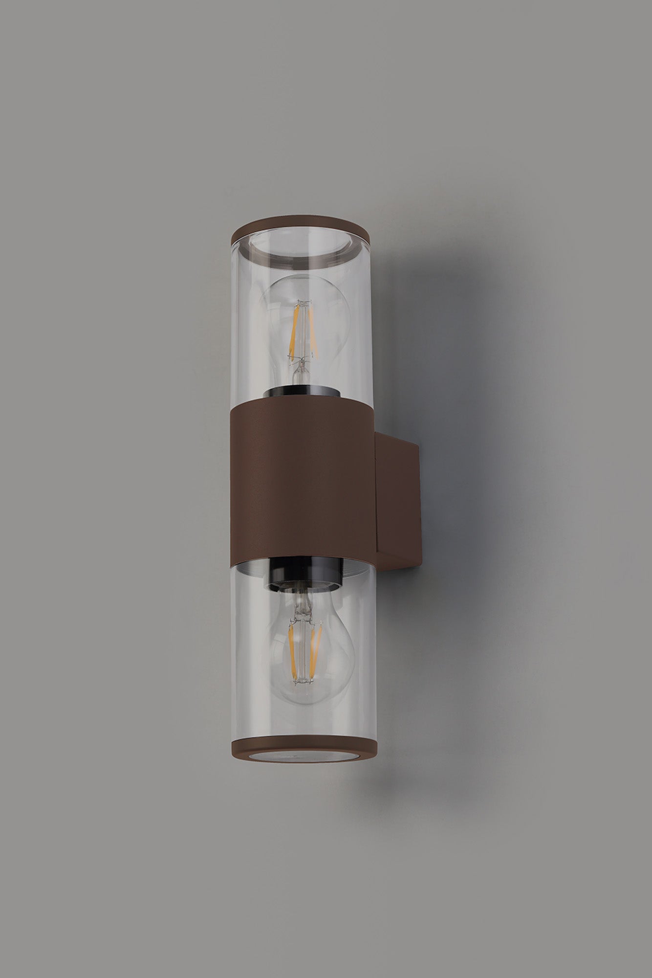 Pascoe Wall Lamp 2 x E27, IP54, Matt Brown/Clear, 2yrs Warranty