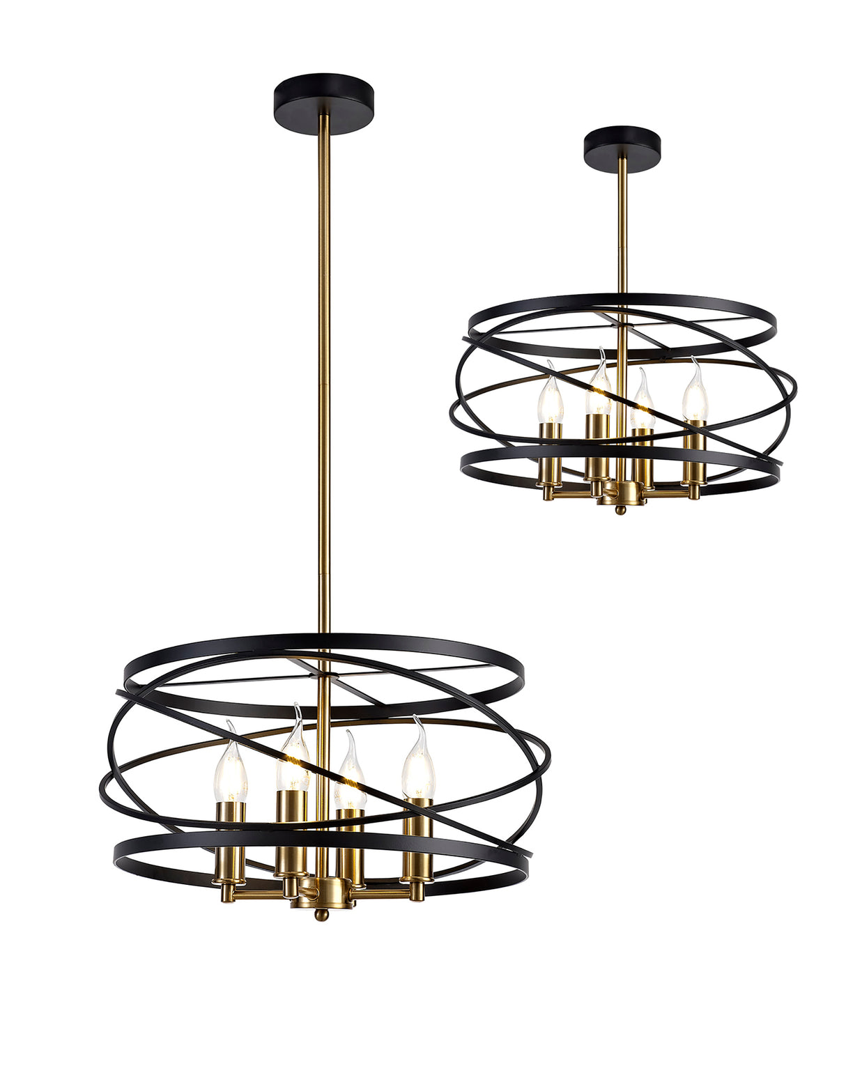 Mooney Pendant/Semi Flush, 4 x E14, Black/Satin Gold