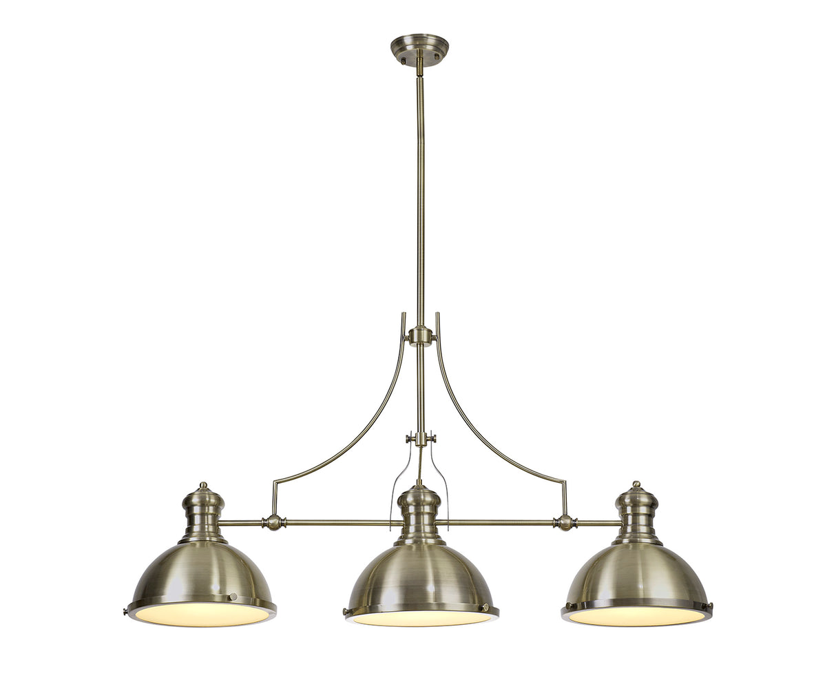 Munro Linear Pendant, 3 x E27, Antique Brass/Frosted Glass