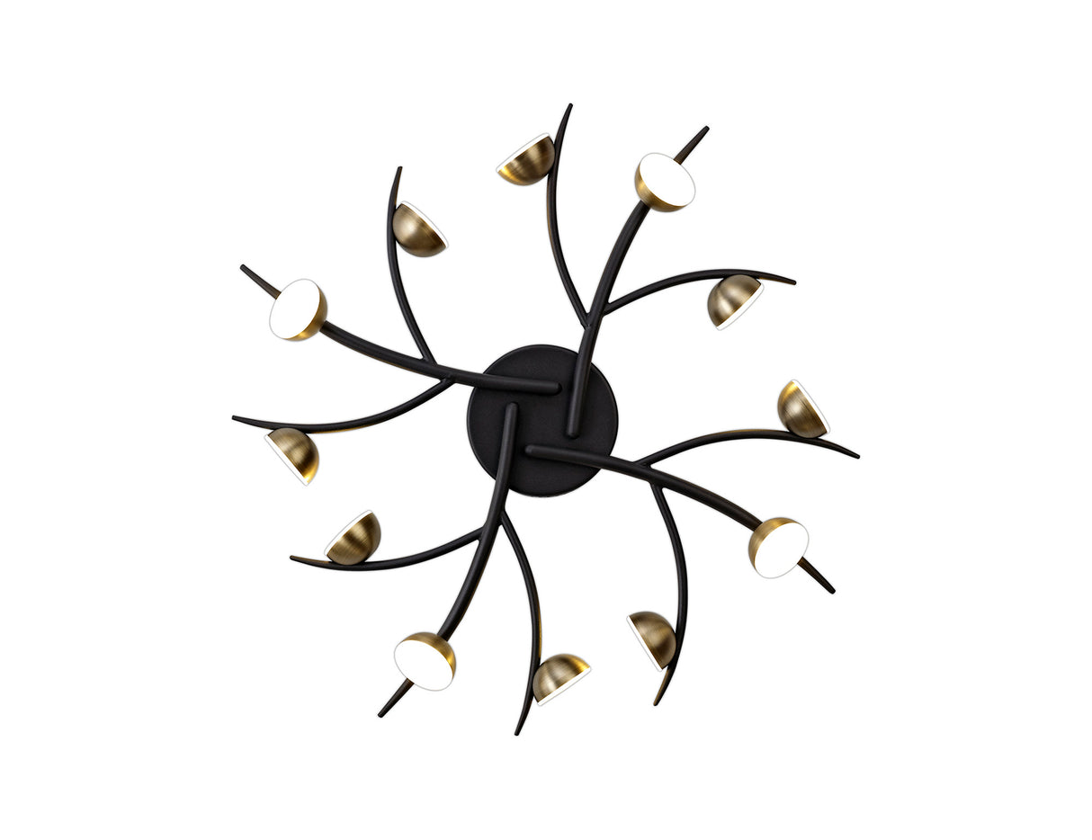 Makin 12 Light Flush, 12 x 3W LED, 3000K, 1980lm, Black/Antique Brass, 3yrs Warranty
