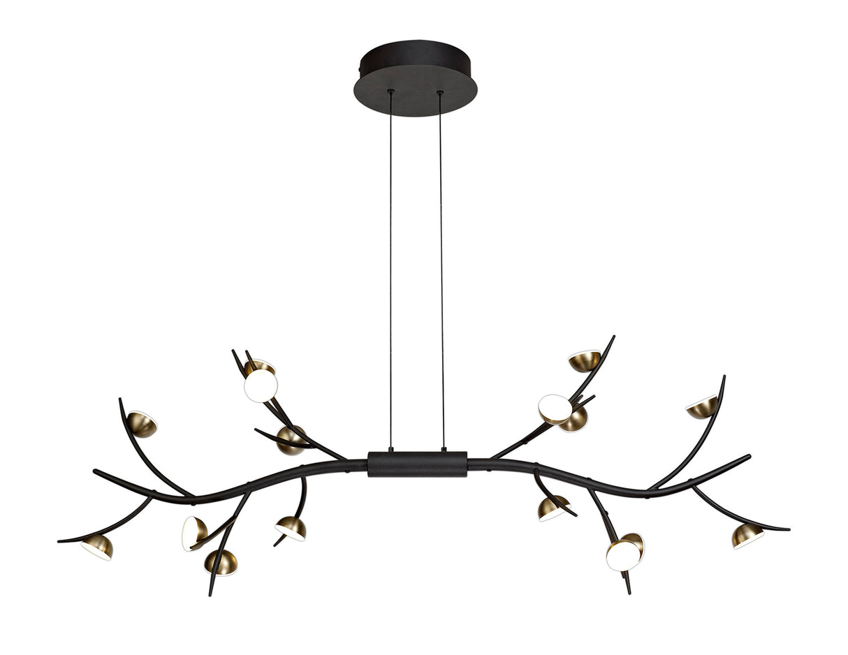 Makin 16 Light Linear Pendant, 16 x 3W LED, 3000K, 2640lm, Black/Antique Brass, 3yrs Warranty