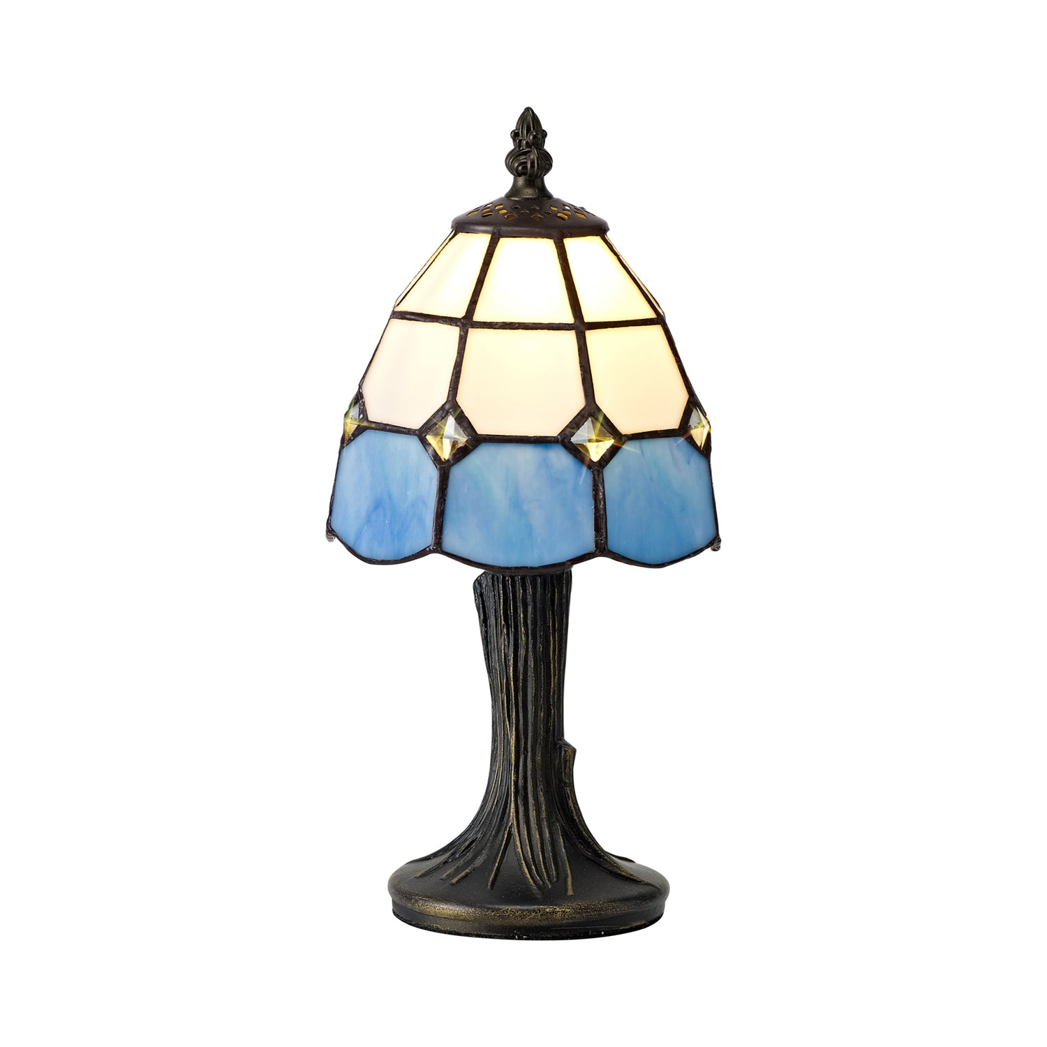 Shackleton Tiffany Table Lamp, 1 x E14, White/Blue/Clear Crystal Shade