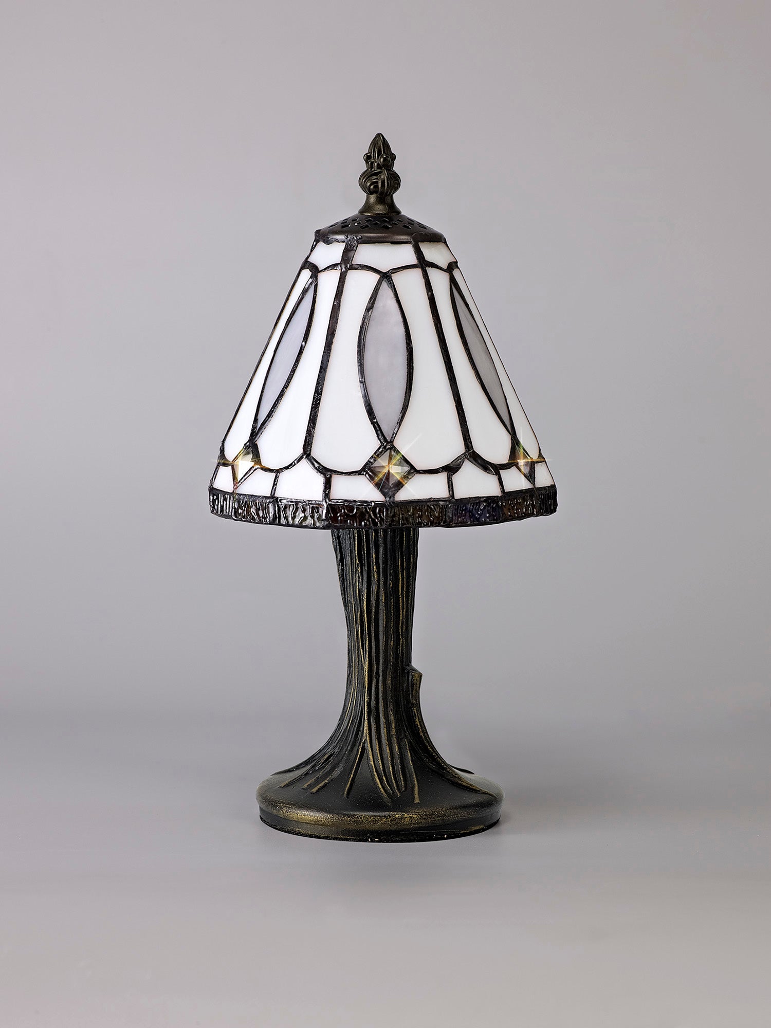 Cummings Tiffany Table Lamp, 1 x E14, White/Grey/Clear Crystal Shade