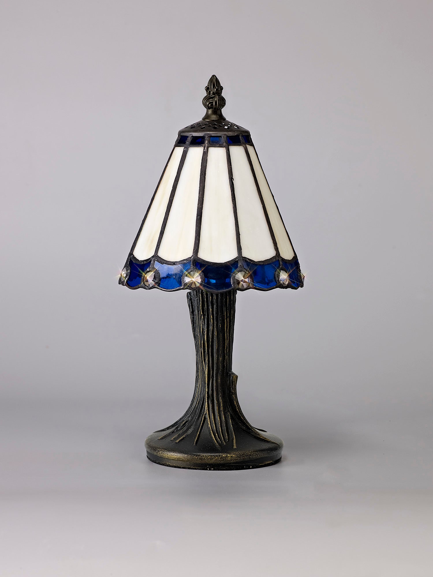 Williams Tiffany Table Lamp, 1 x E14, Cream/Blue/Clear Crystal Shade