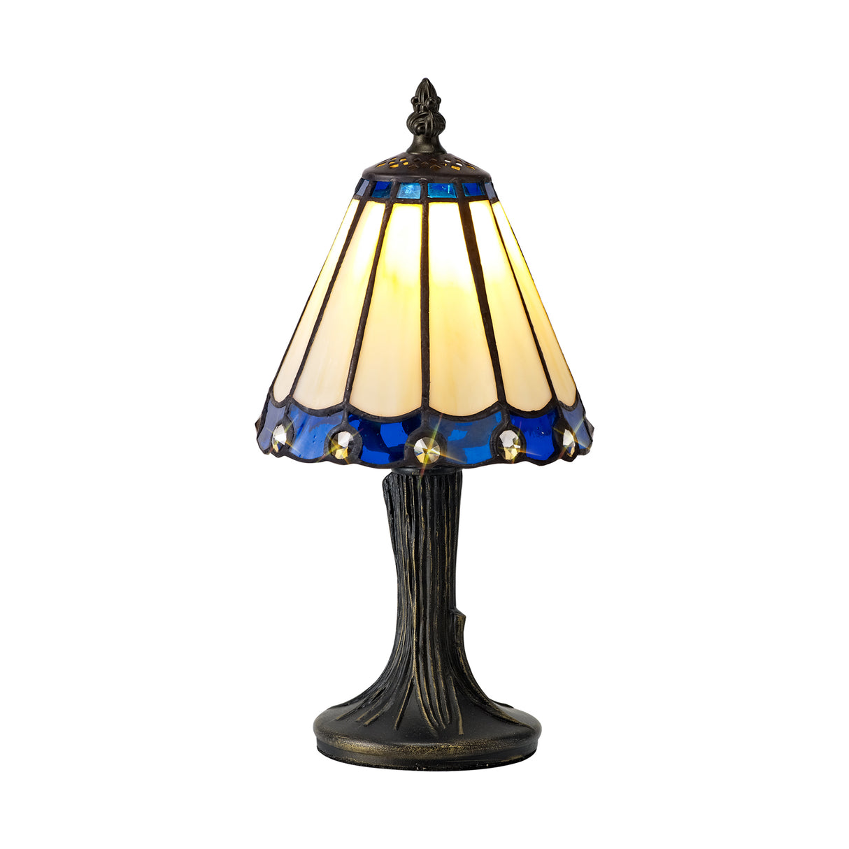 Williams Tiffany Table Lamp, 1 x E14, Cream/Blue/Clear Crystal Shade