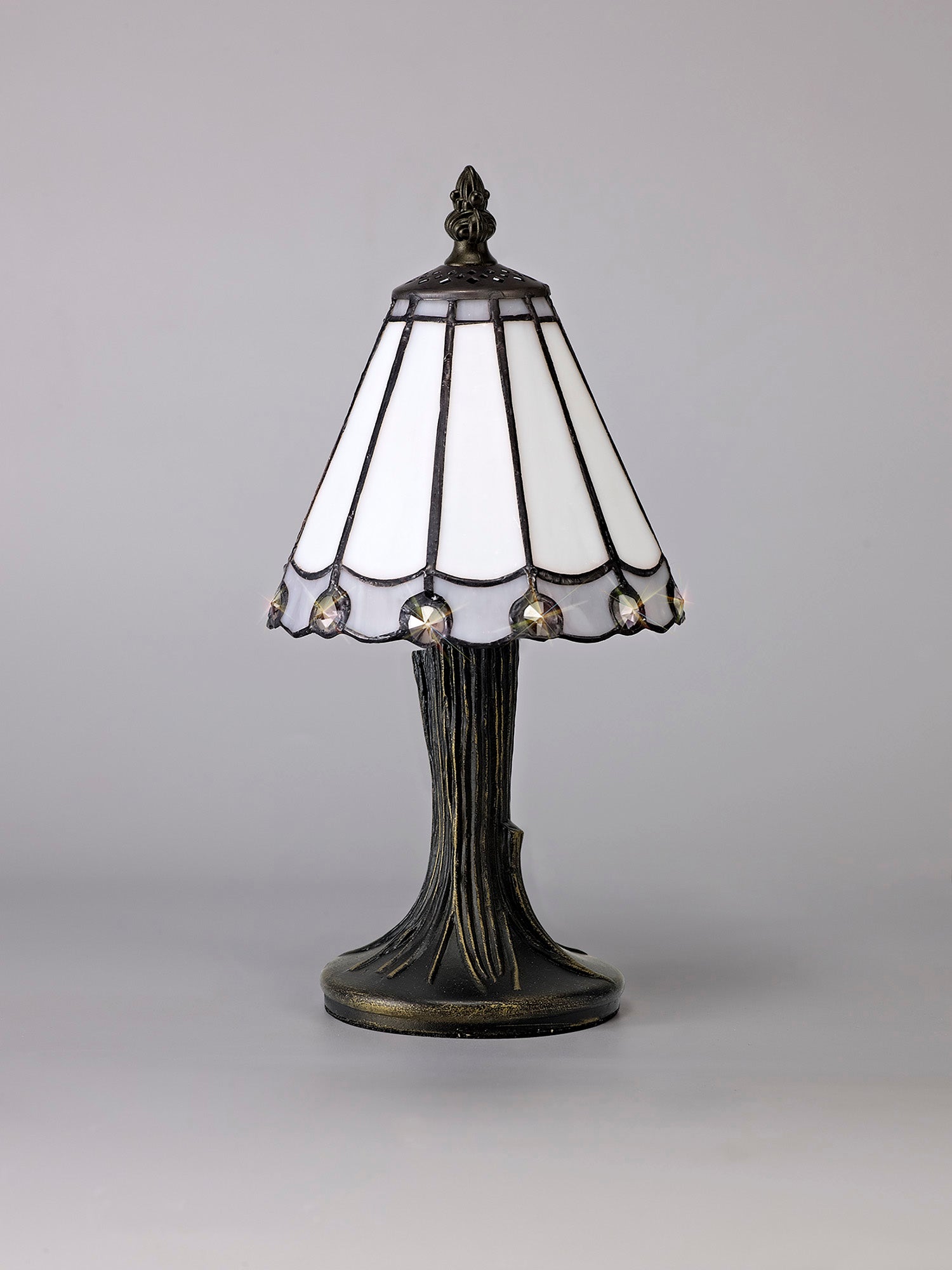 Williams Tiffany Table Lamp, 1 x E14, White/Grey/Clear Crystal Shade