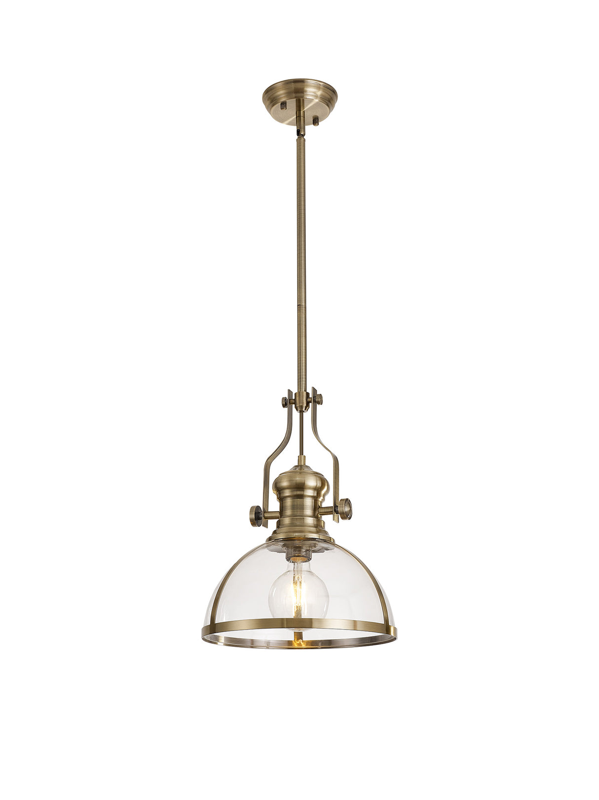 Munro Pendant, 1 x E27, Antique Brass With Round 30cm Antique Brass / Clear Glass Shade