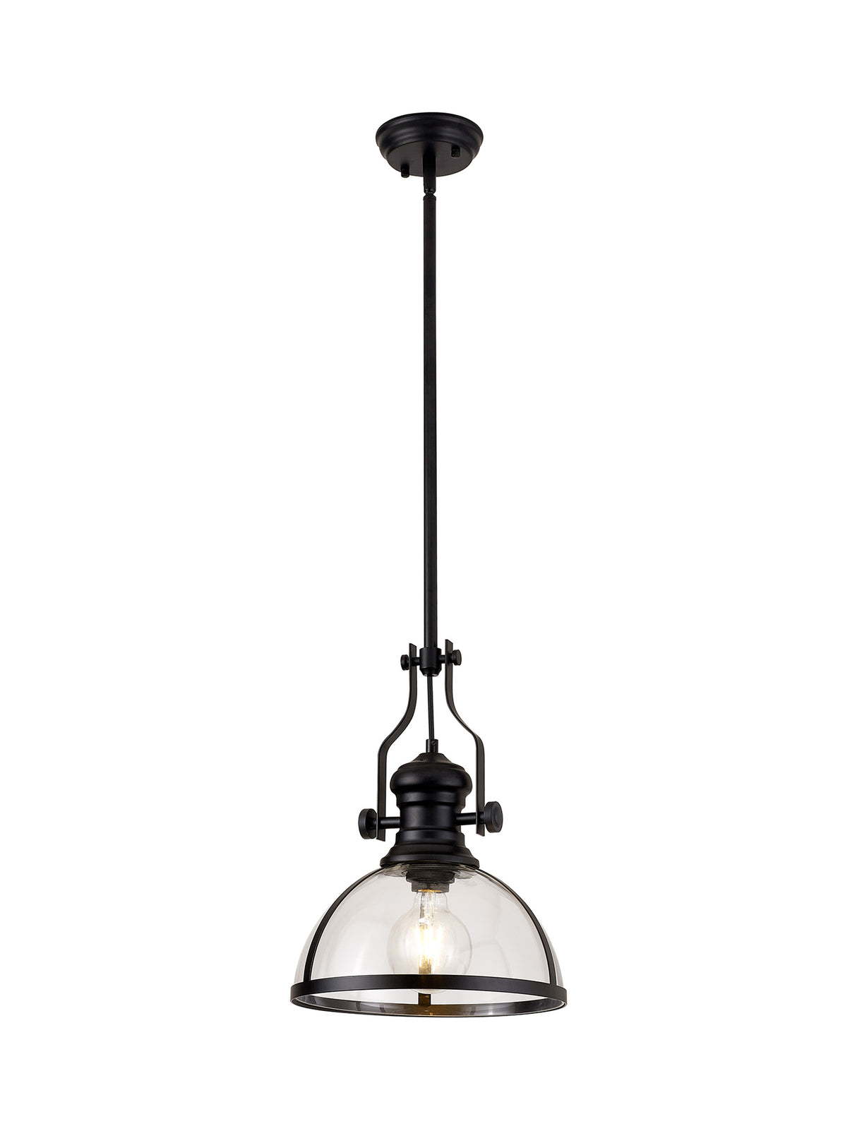 Munro Pendant, 1 x E27, Matt Black With Round 30cm Matt Black / Clear Glass Shade