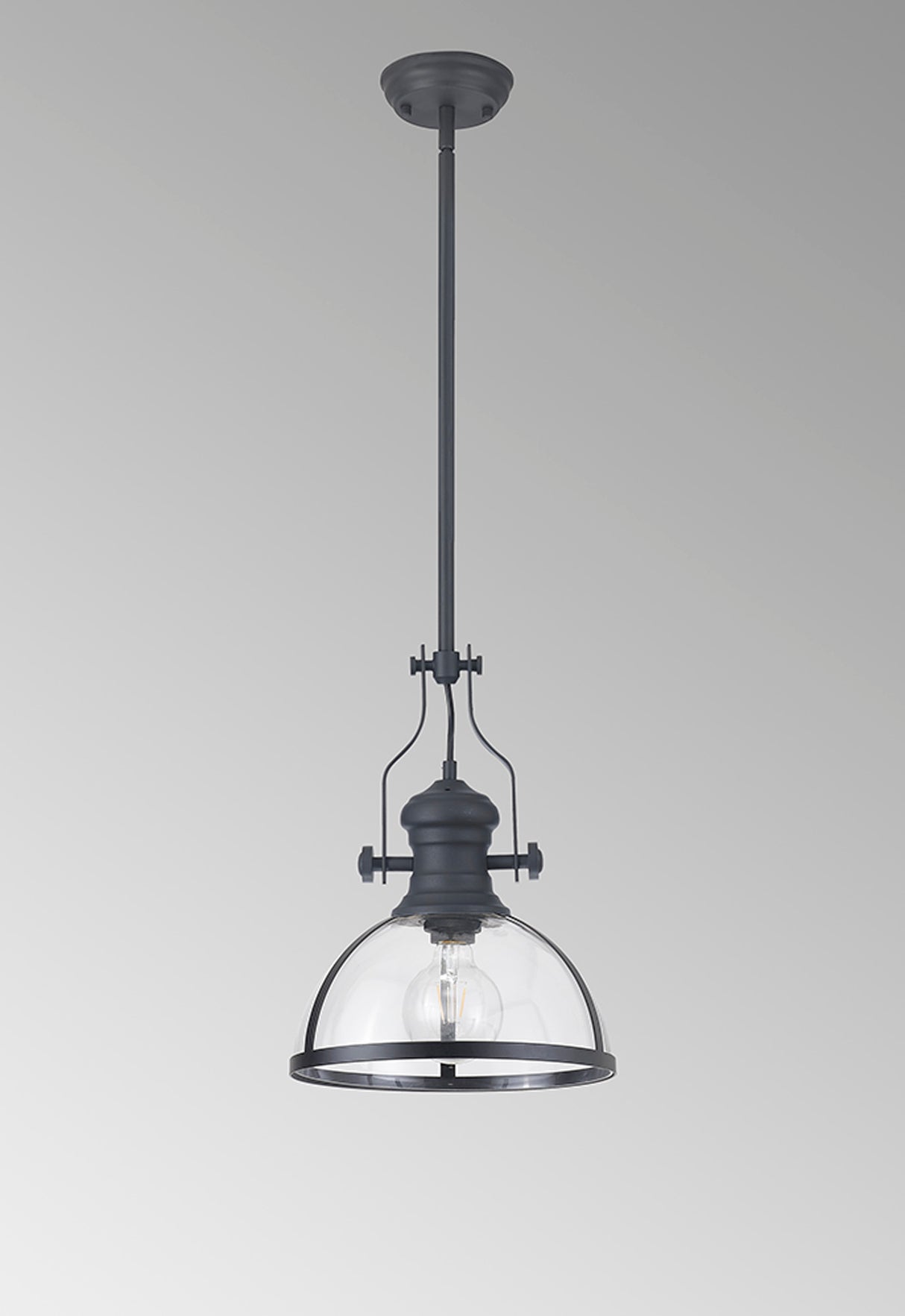 Munro Pendant, 1 x E27, Graphite With Round 30cm Graphite / Clear Glass Shade