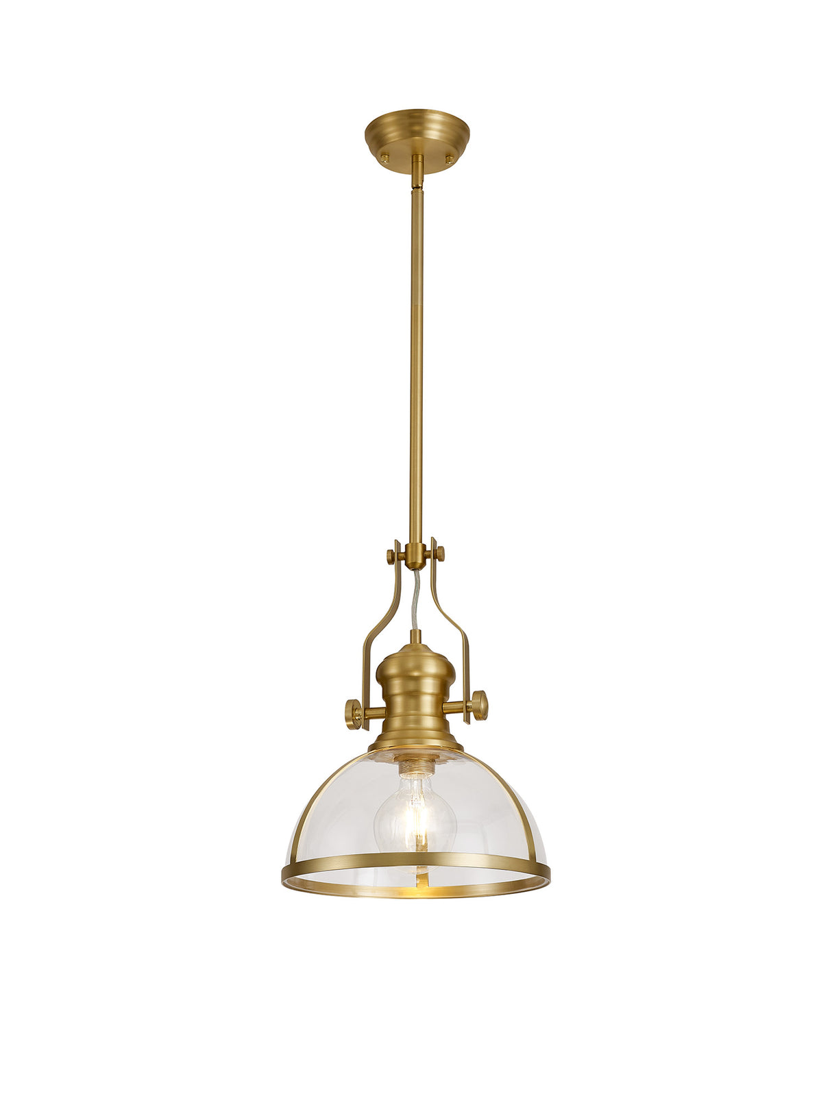Munro Pendant, 1 x E27, Satin Gold With Round 30cm Satin Gold / Clear Glass Shade