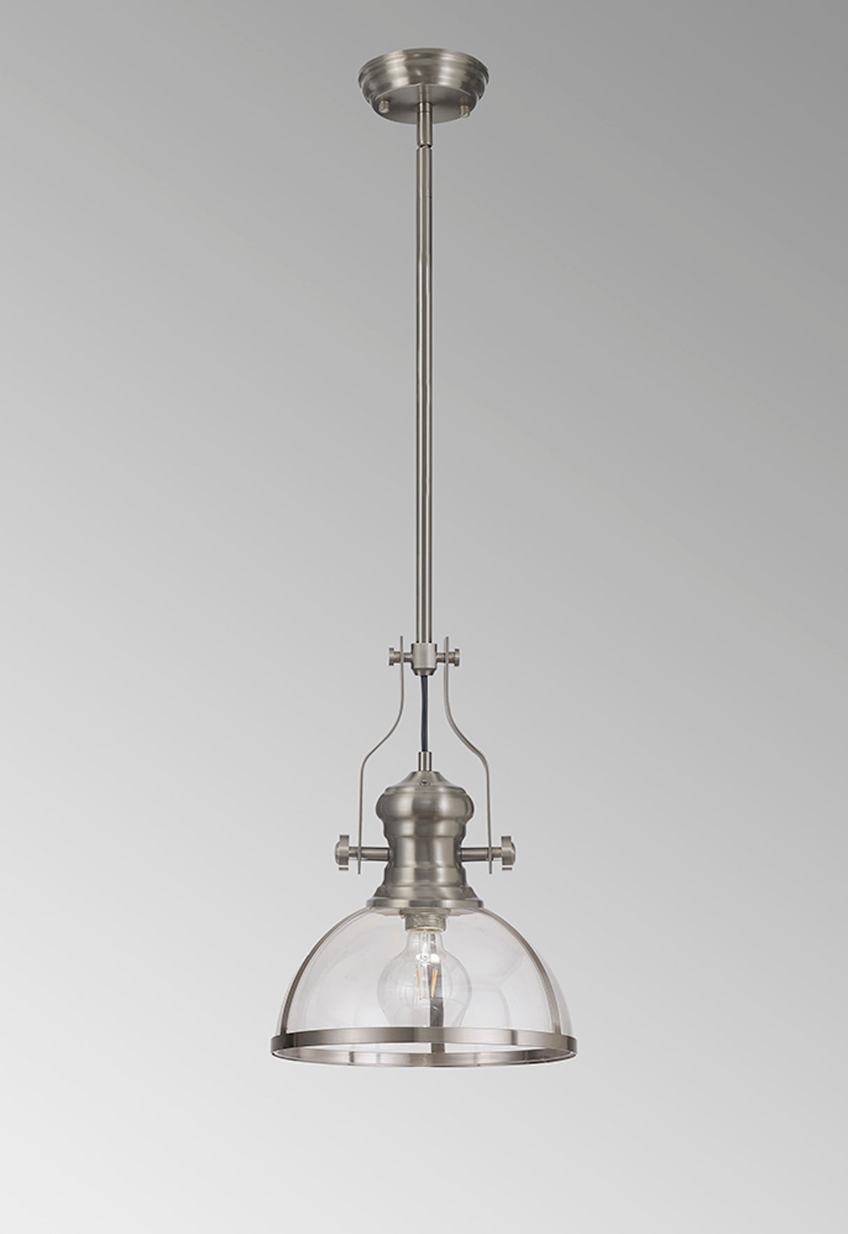 Munro Pendant, 1 x E27, Satin Nickel With Round 30cm Satin Nickel / Clear Glass Shade