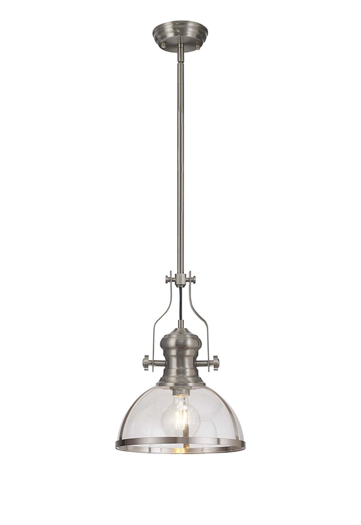 Munro Pendant, 1 x E27, Satin Nickel With Round 30cm Satin Nickel / Clear Glass Shade