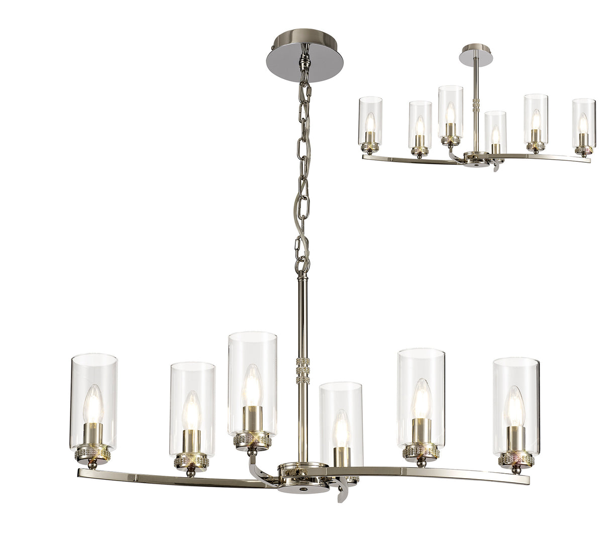 Gates Rectangular Pendant/Semi Flush, 6 x E14, Polished Nickel