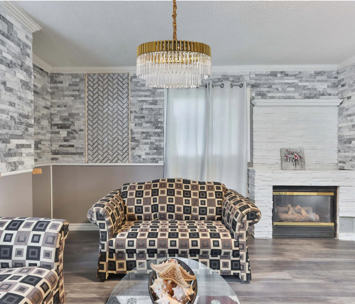 Longhorn 80cm Pendant Round 12 Light E14, Brass/Clear Sculpted Glass, Item Weight: 25.4kg