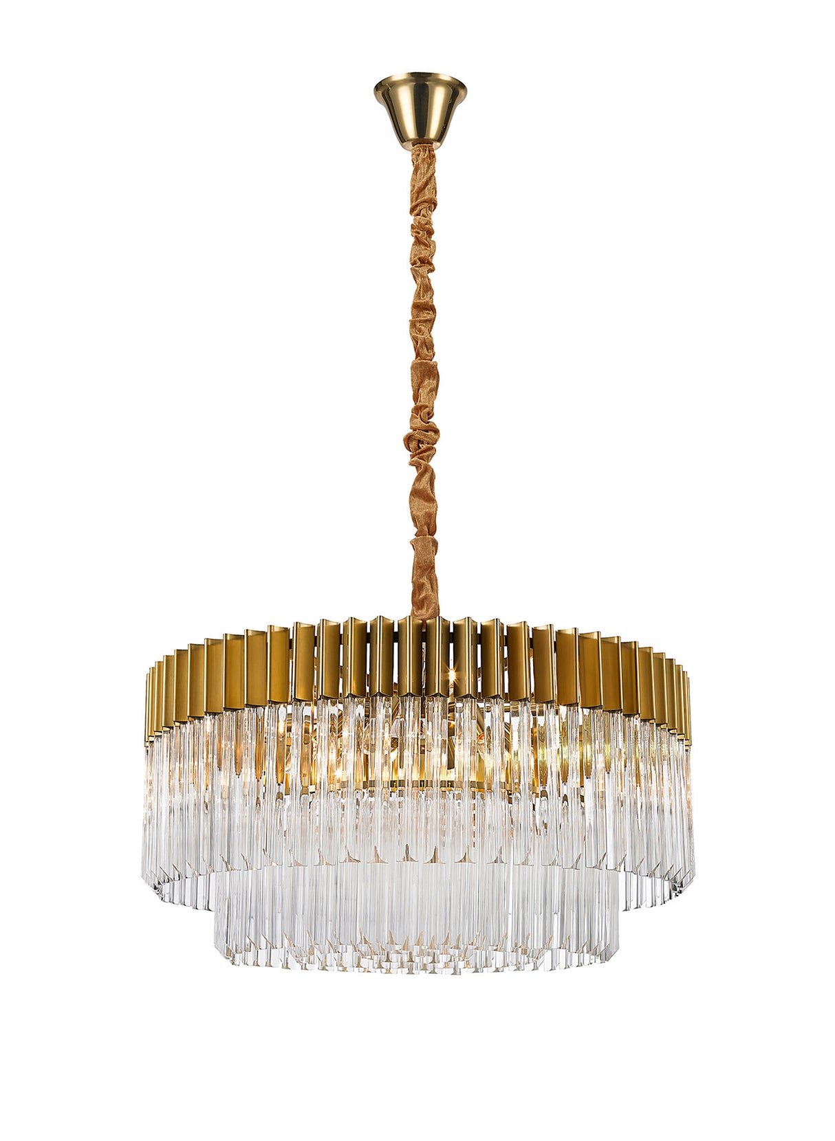 Longhorn 80cm Pendant Round 12 Light E14, Brass/Clear Sculpted Glass, Item Weight: 25.4kg