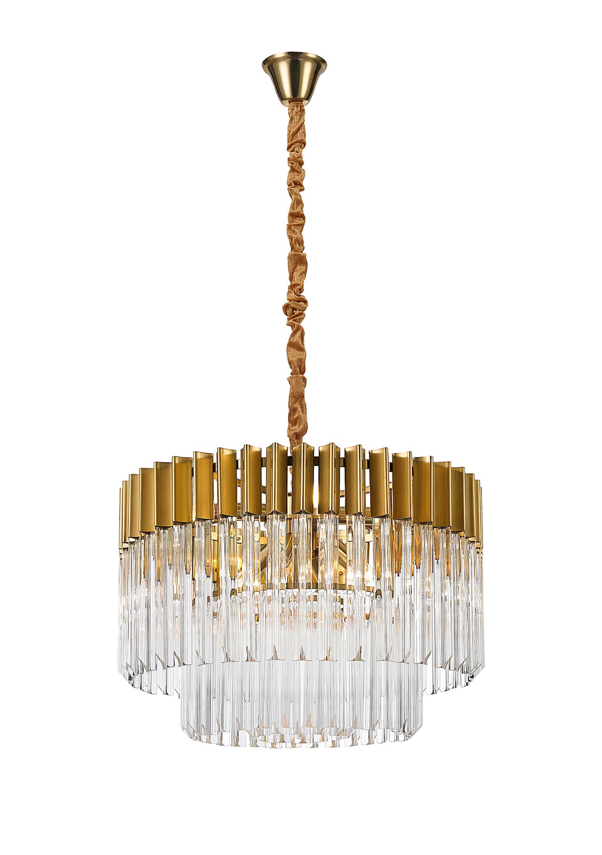 Longhorn 60cm Pendant Round 8 Light E14, Brass/Clear Sculpted Glass, Item Weight: 17.3kg