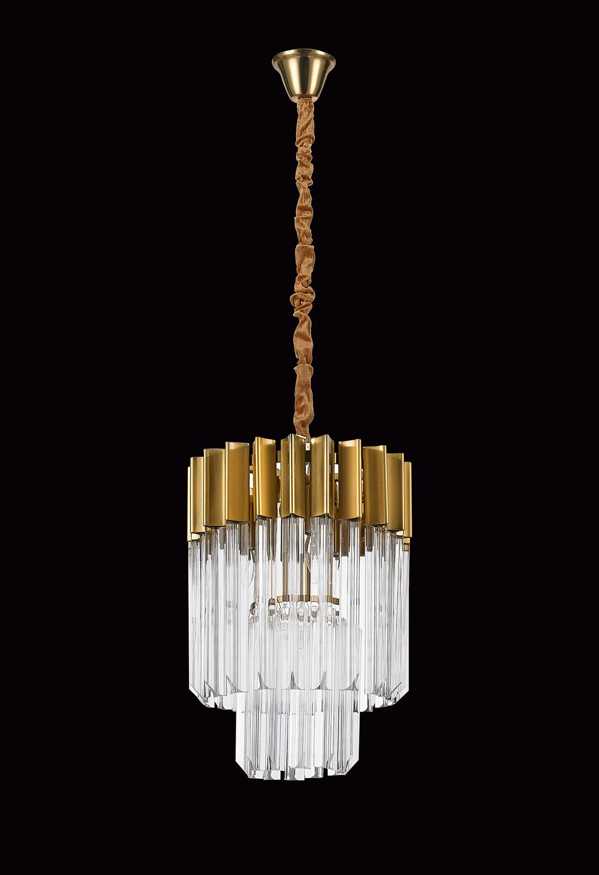 Longhorn 30cm Pendant Round 4 Light E14, Brass/Clear Sculpted Glass