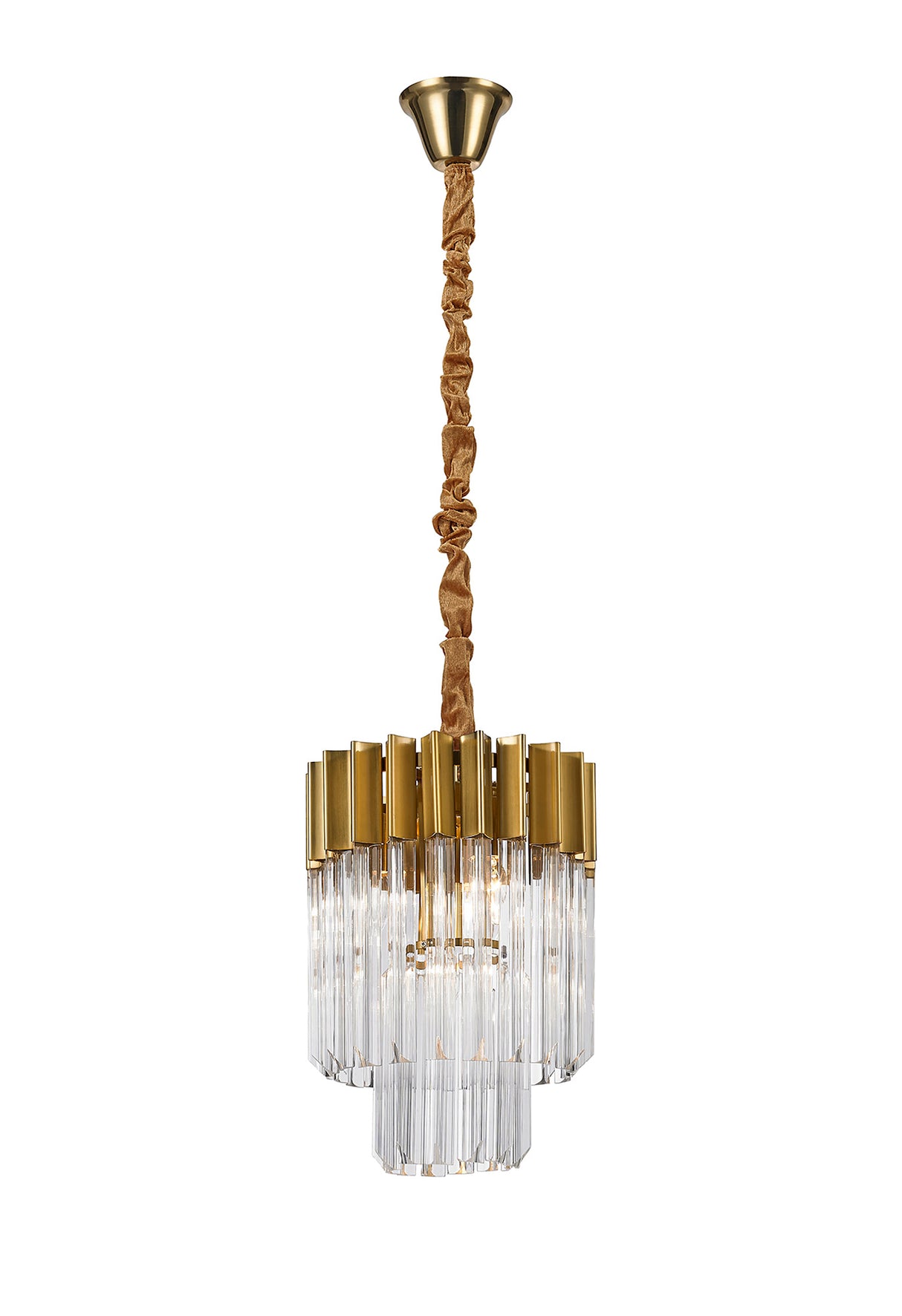 Longhorn 30cm Pendant Round 4 Light E14, Brass/Clear Sculpted Glass