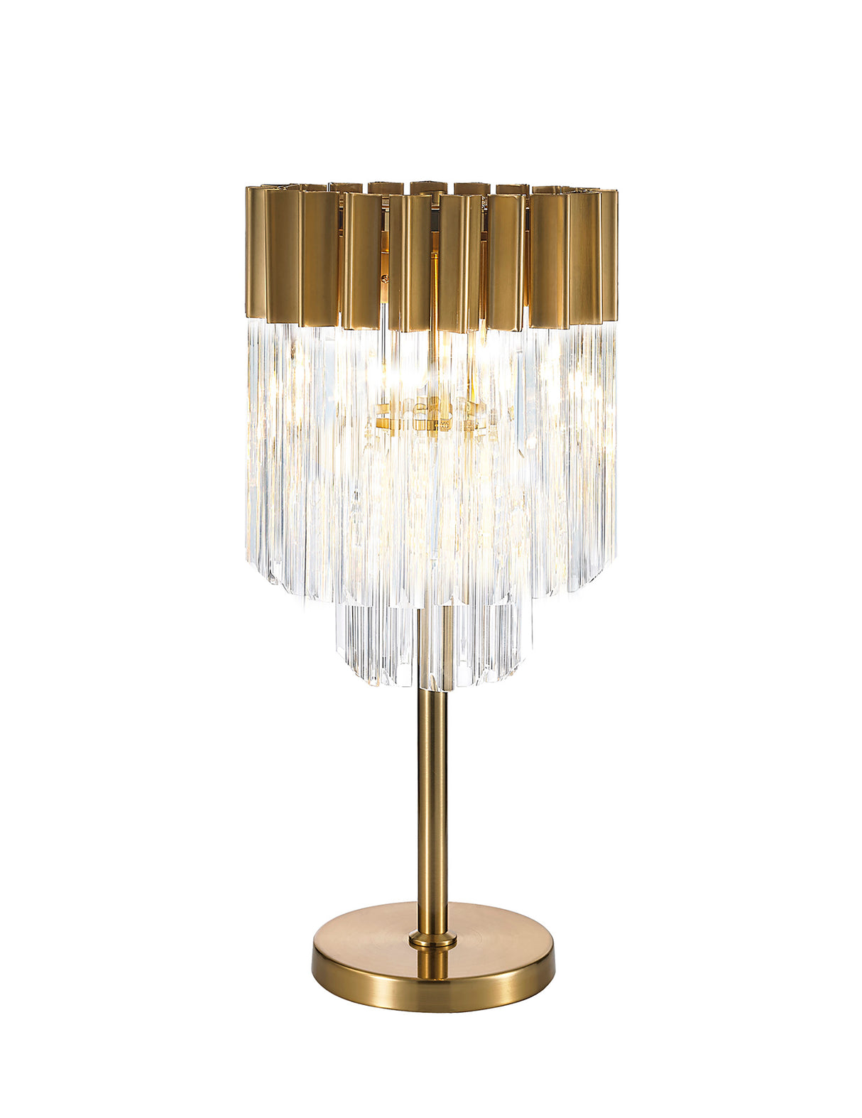 Longhorn 30 x H65cm Table Lamp 3 Light E14, Brass/Clear Sculpted Glass