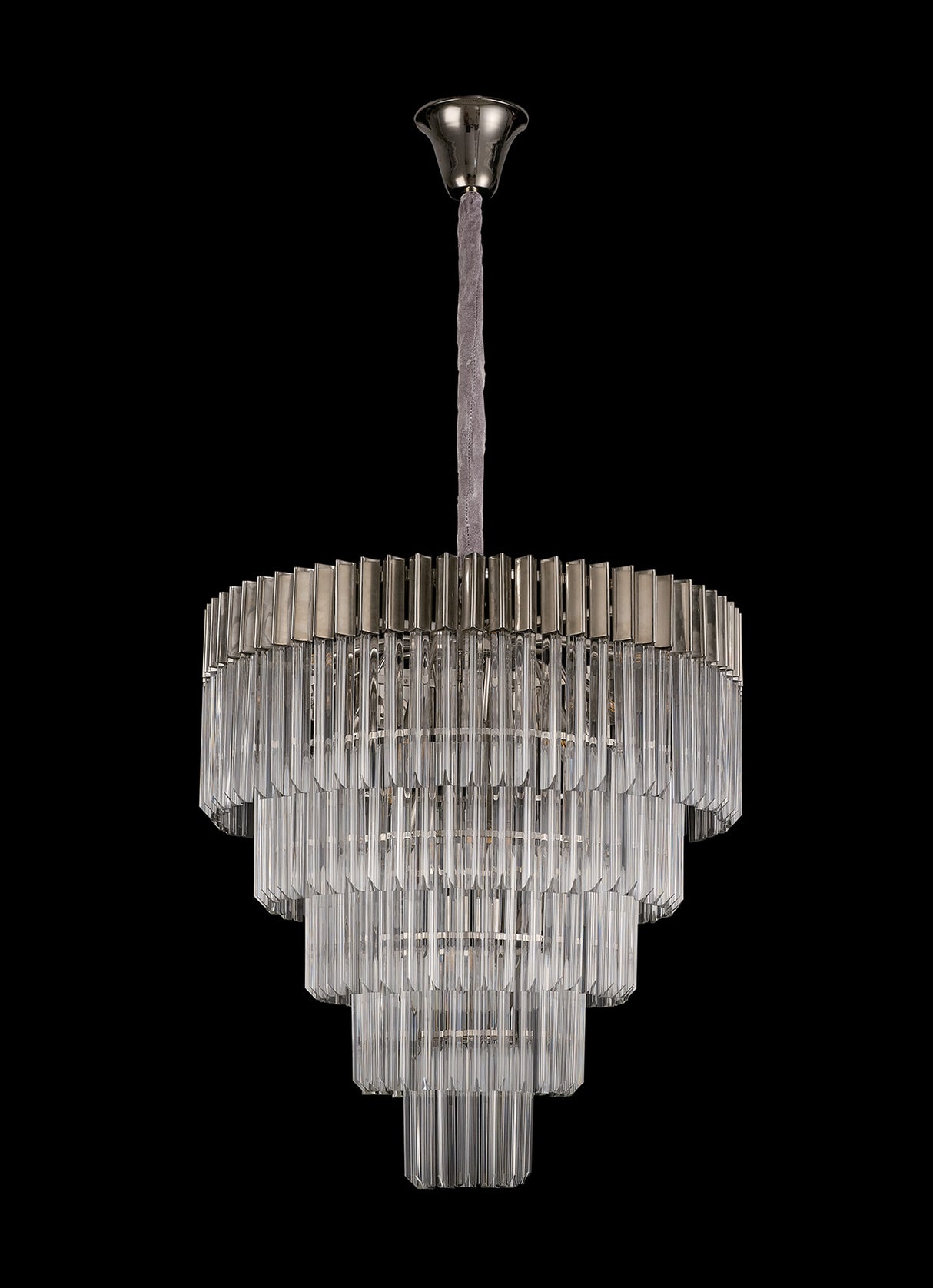 Longhorn 80cm Pendant Round 5 Tier 19 Light E14, Polished Nickel/Clear Sculpted Glass, Item Weight: 30.2kg