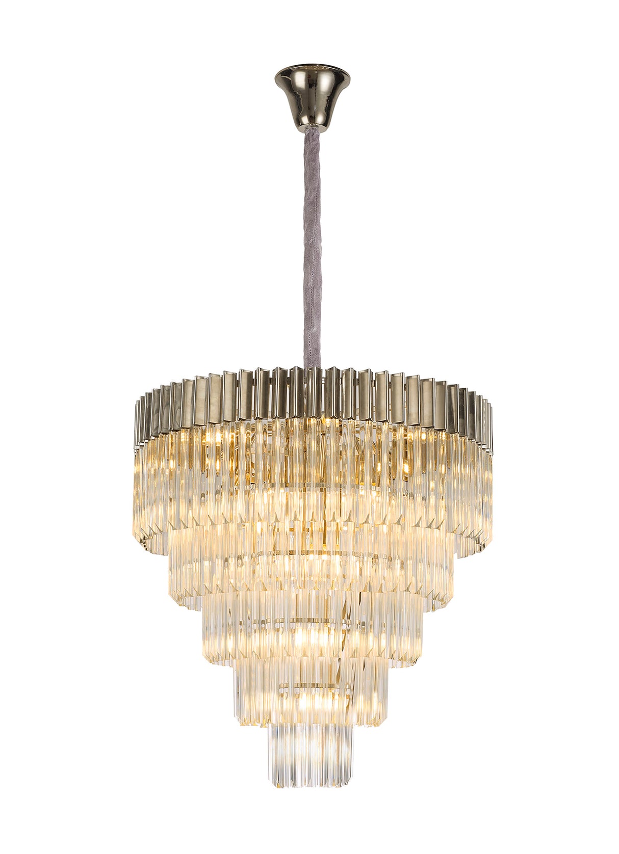 Longhorn 80cm Pendant Round 5 Tier 19 Light E14, Polished Nickel/Clear Sculpted Glass, Item Weight: 30.2kg