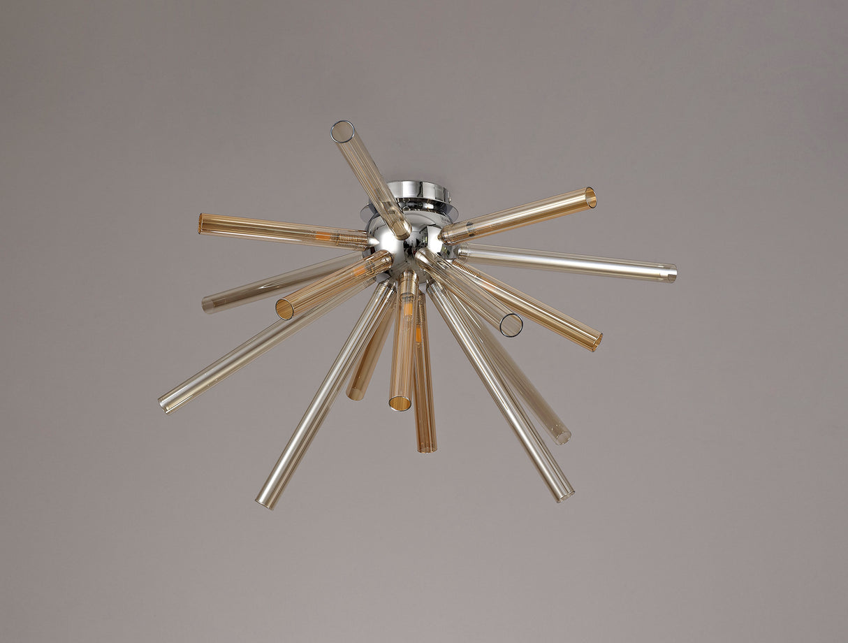 Hamilton Semi Flush 8 Light G9, Amber & Champagne/Polished Chrome