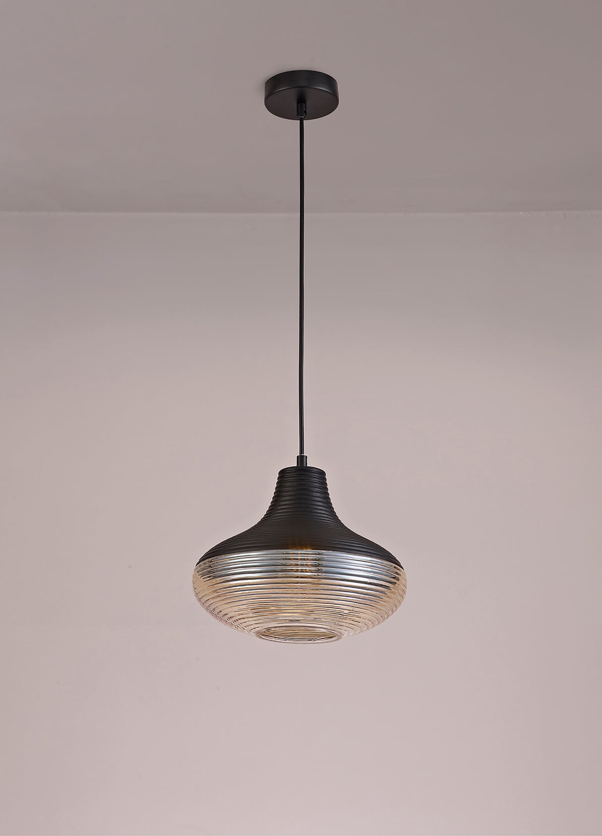 Herd Single Vase Pendant 1 Light E27, Black/Amber Glass