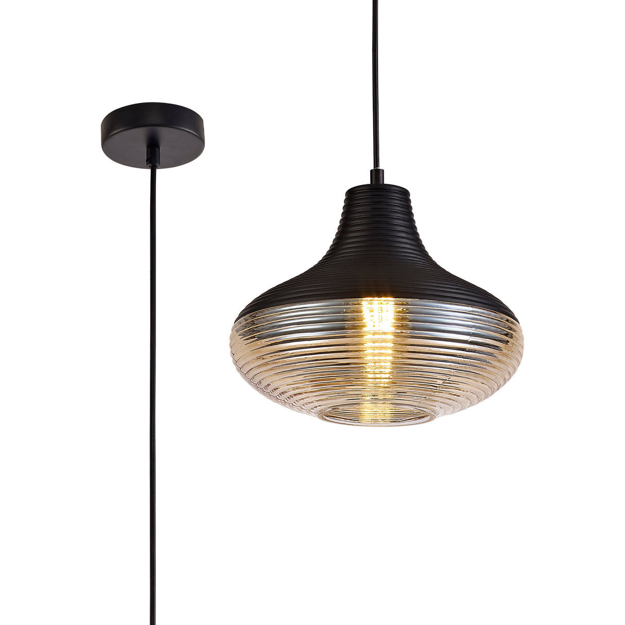 Herd Single Vase Pendant 1 Light E27, Black/Amber Glass