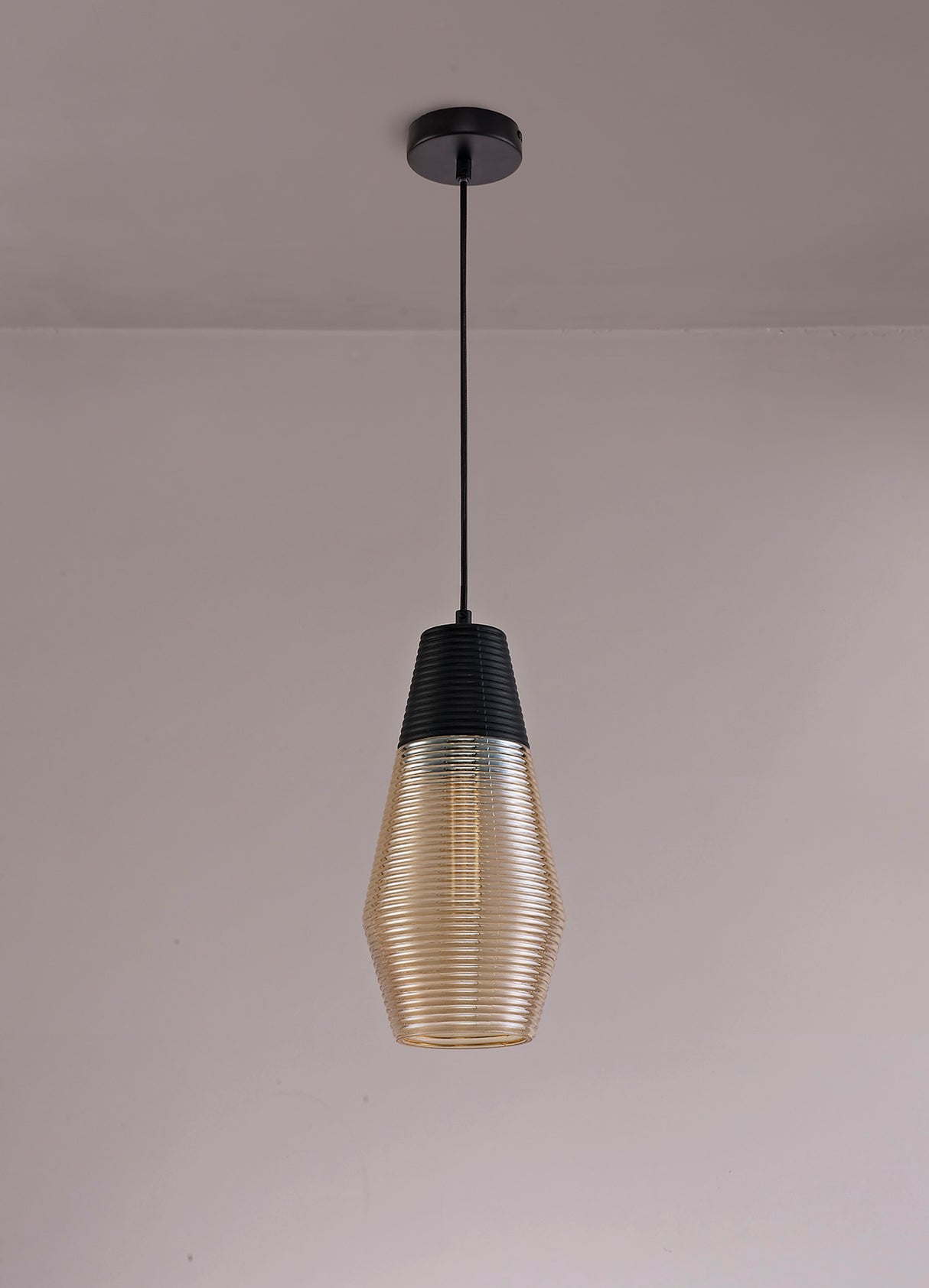 Herd Single Cone Pendant 1 Light E27, Black/Amber Glass