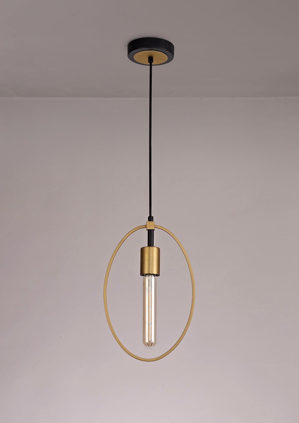 Hodgson Single Small Circle Pendant, 1 Light E27, Sand Gold/Matt Black