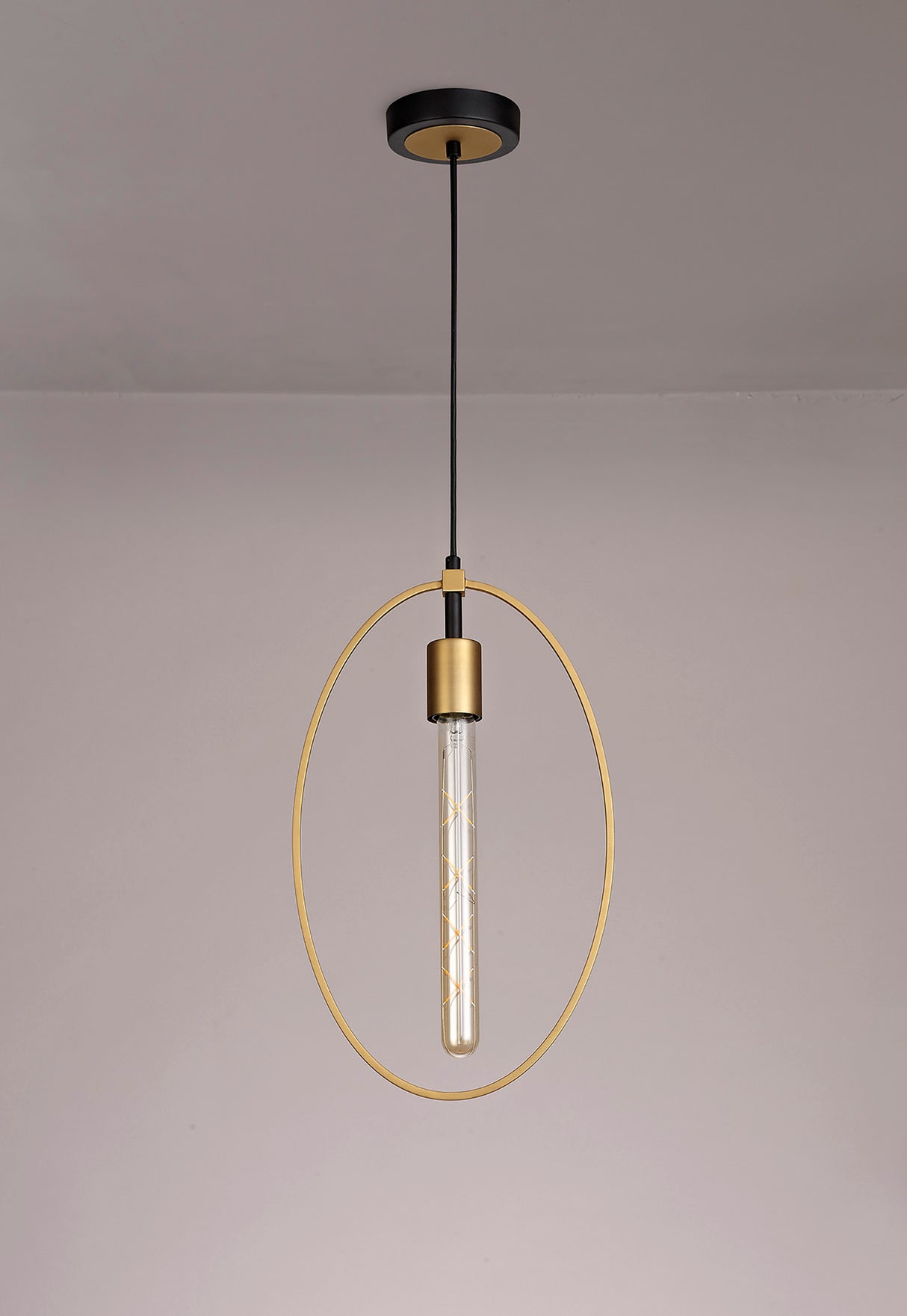 Hodgson Single Large Circle Pendant, 1 Light E27, Sand Gold/Matt Black