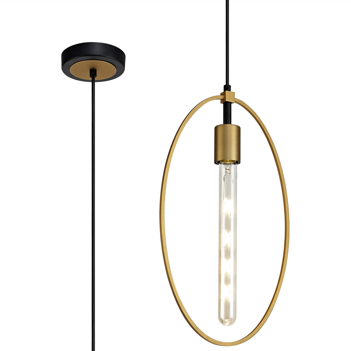 Hodgson Single Large Circle Pendant, 1 Light E27, Sand Gold/Matt Black