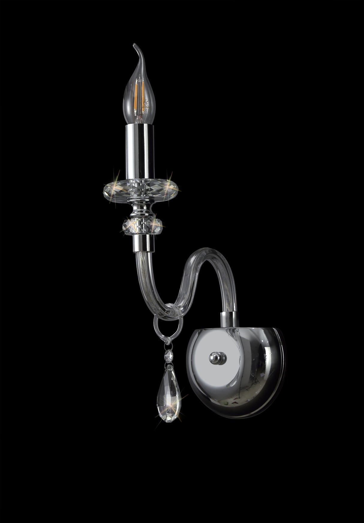 Hawley Wall Lamp, 1 Light E14, Polished Chrome/Clear Glass/Crystal