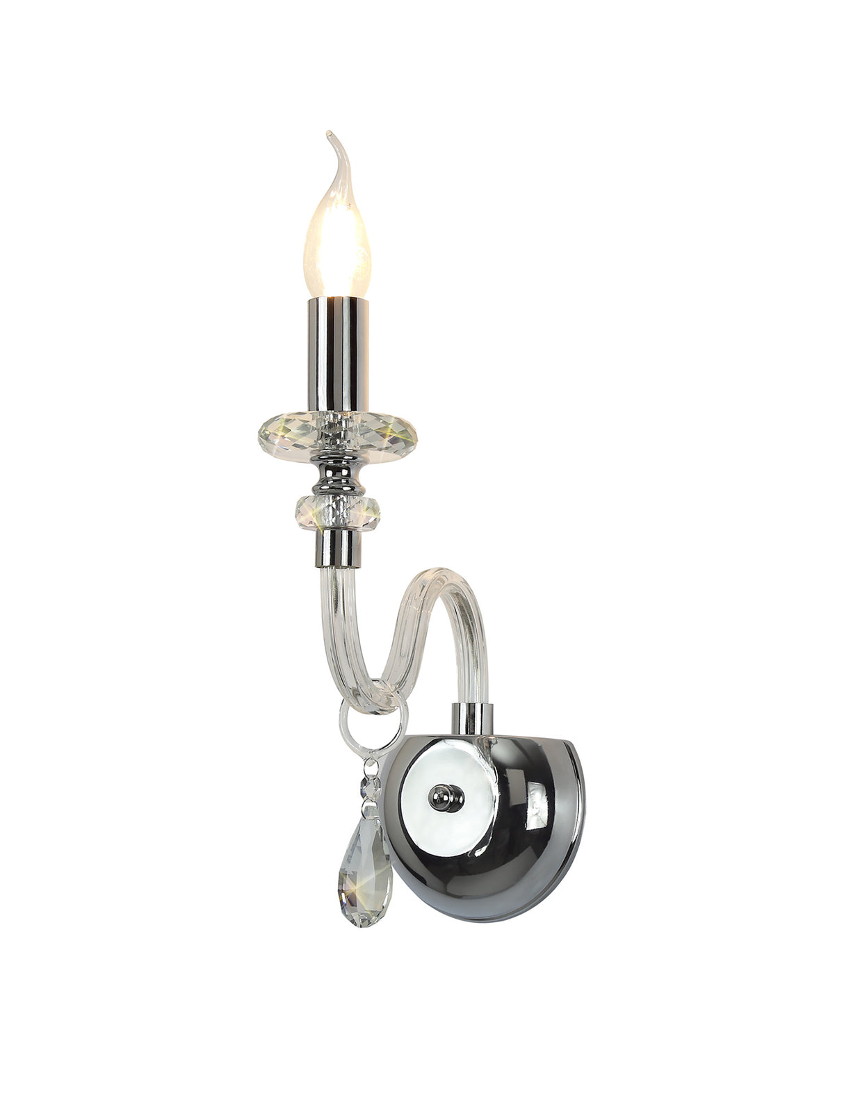 Hawley Wall Lamp, 1 Light E14, Polished Chrome/Clear Glass/Crystal