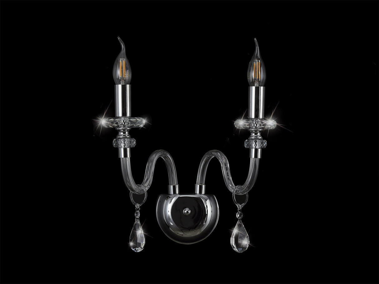 Hawley Wall Lamp, 2 Light E14, Polished Chrome/Clear Glass/Crystal