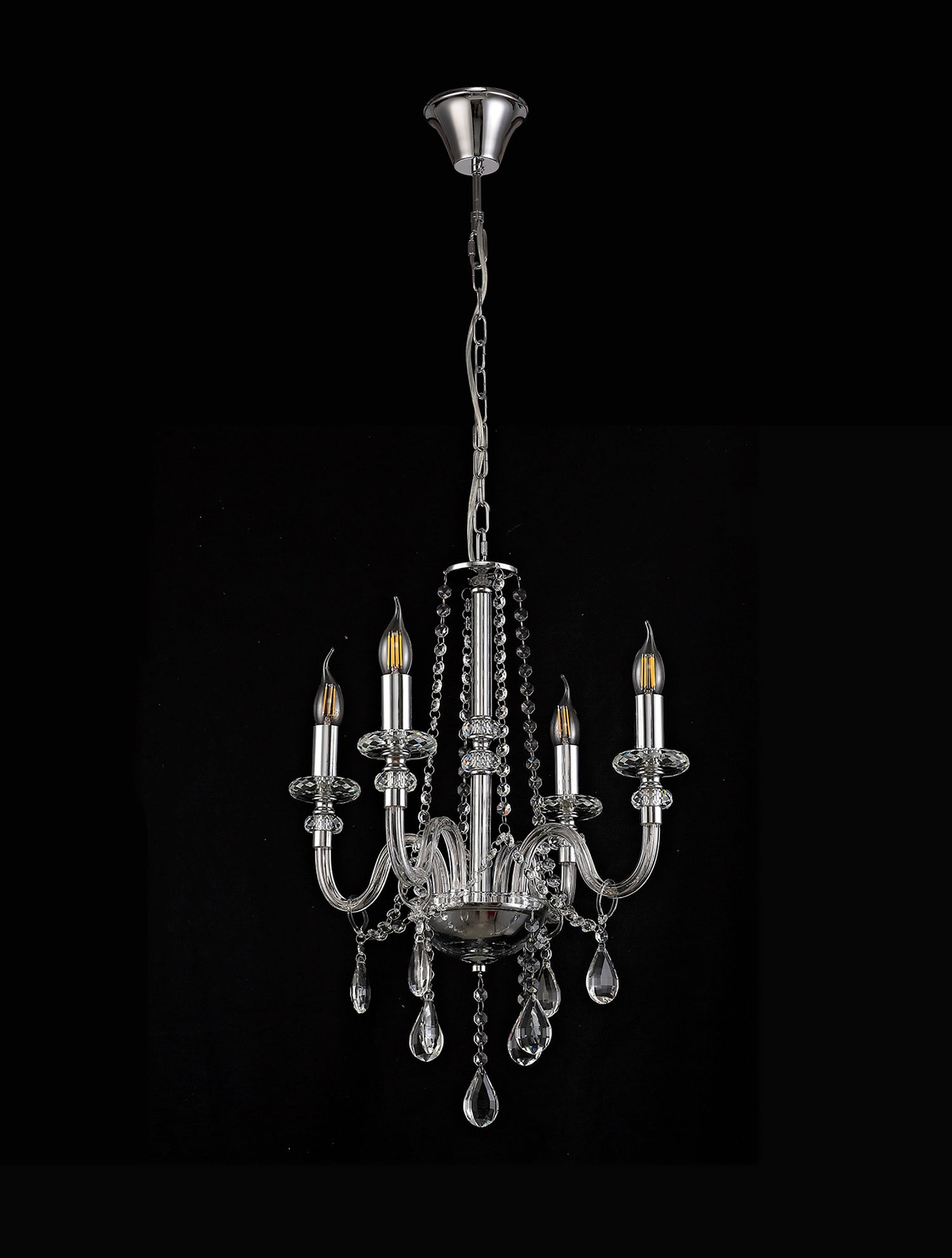 Hawley Chandelier Pendant, 4 Light E14, Polished Chrome/Clear Glass/Crystal