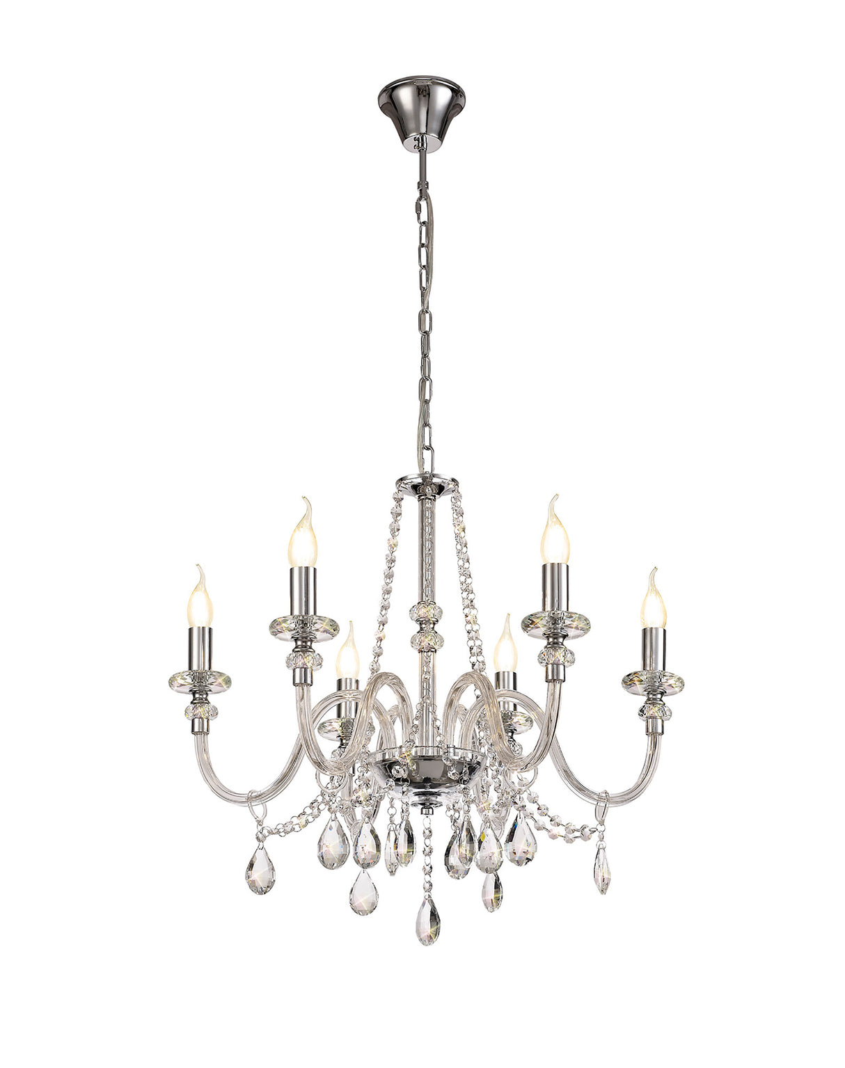 Hawley Chandelier Pendant, 6 Light E14, Polished Chrome/Clear Glass/Crystal, (ITEM REQUIRES CONSTRUCTION/CONNECTION)
