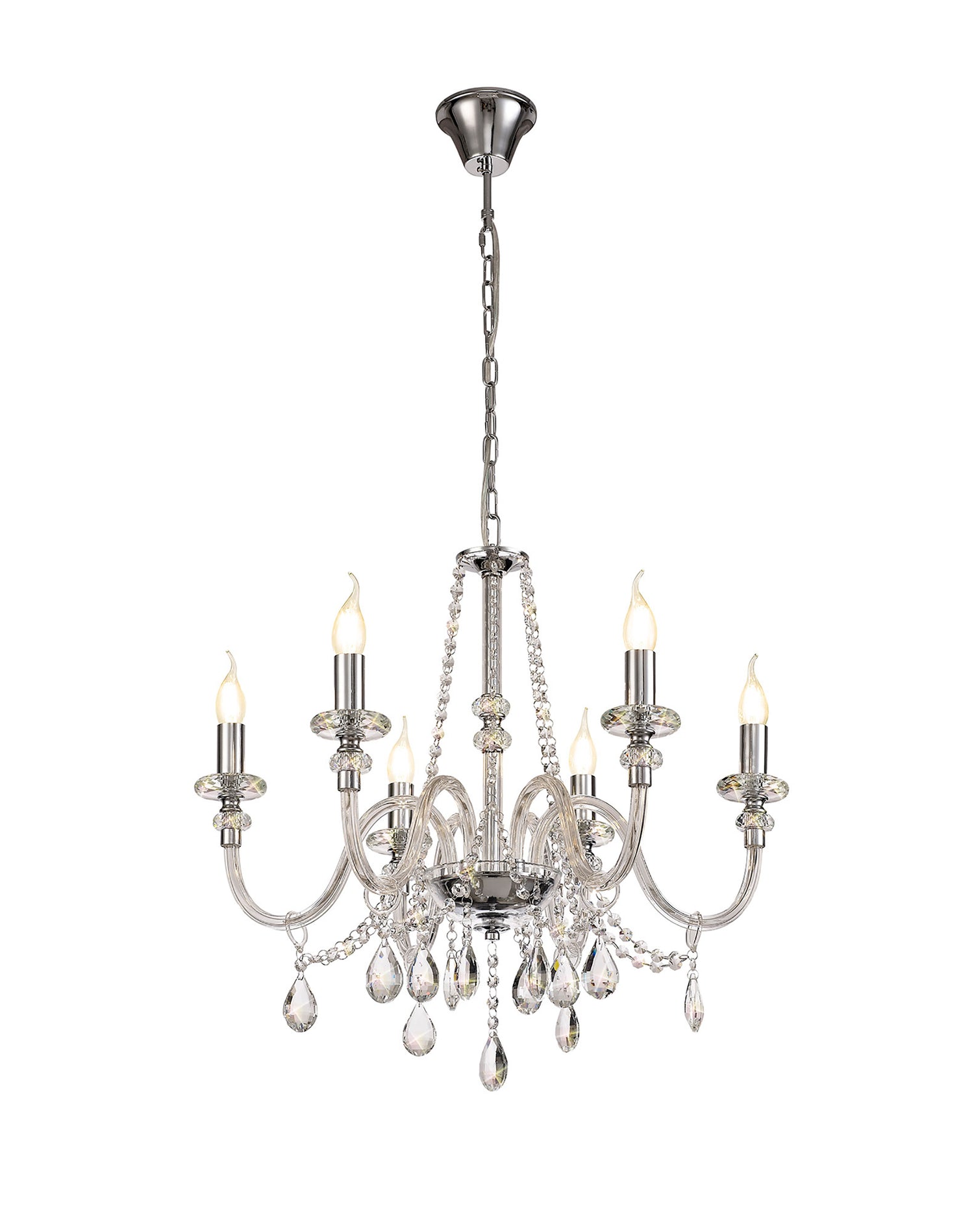 Hawley Chandelier Pendant, 6 Light E14, Polished Chrome/Clear Glass/Crystal, (ITEM REQUIRES CONSTRUCTION/CONNECTION)