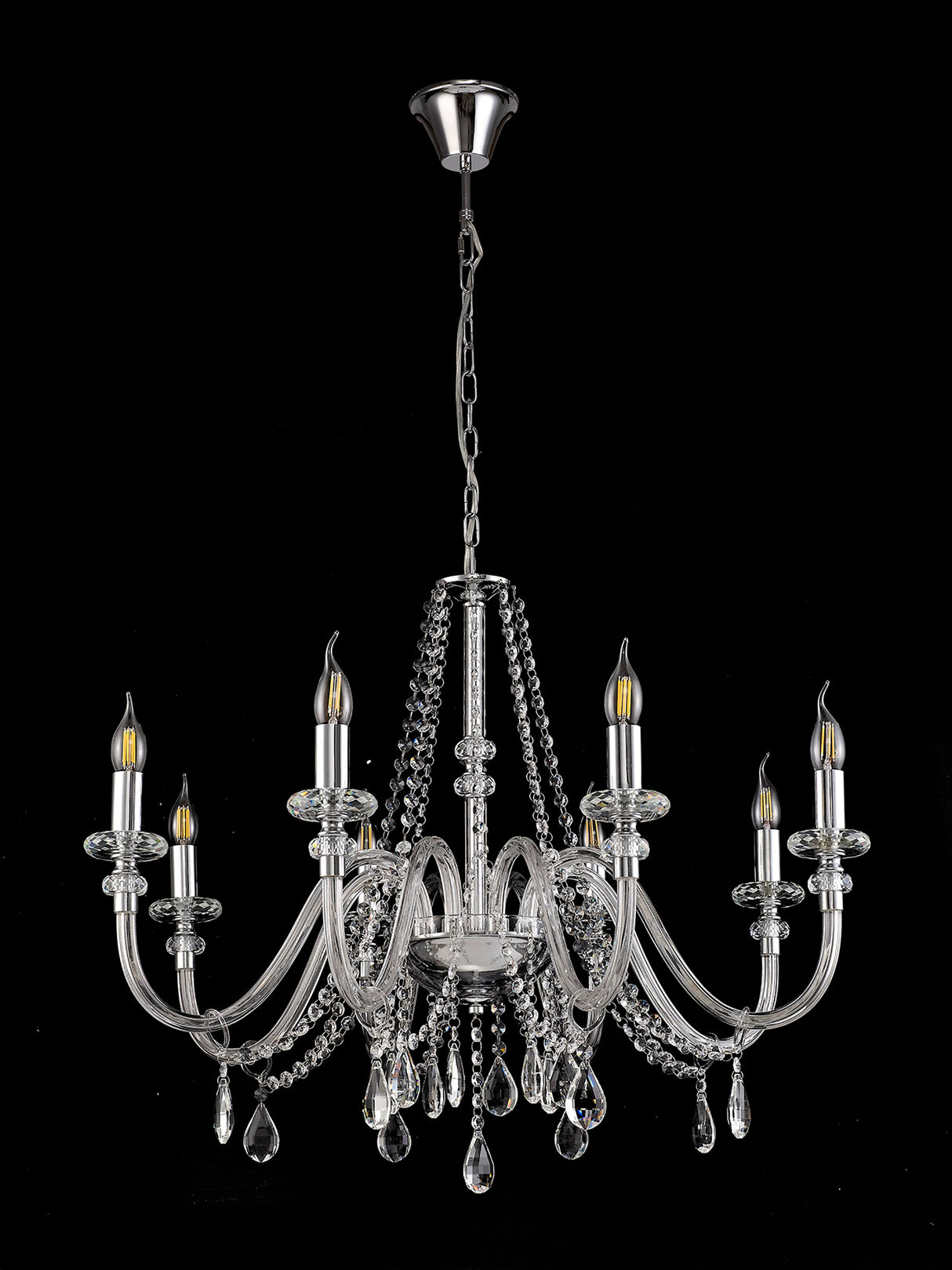 Hawley Chandelier Pendant, 8 Light E14, Polished Chrome/Clear Glass/Crystal, (ITEM REQUIRES CONSTRUCTION/CONNECTION)
