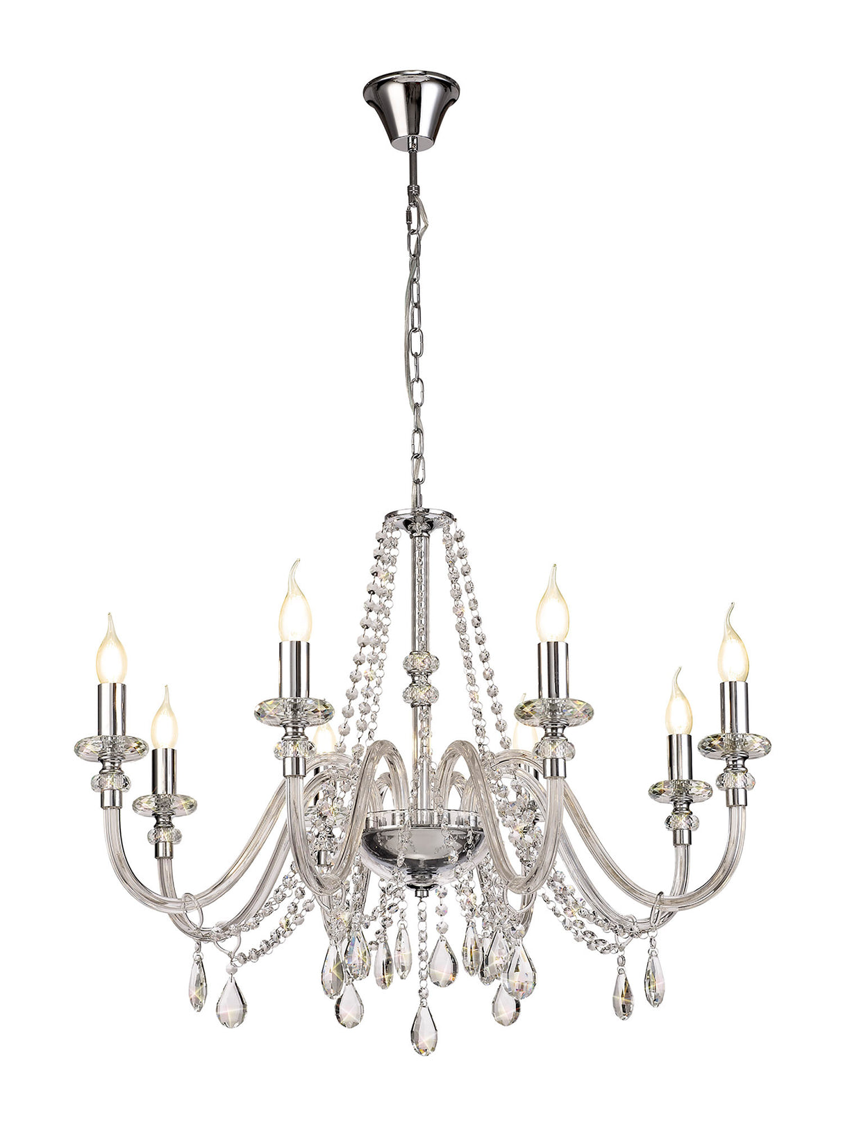 Hawley Chandelier Pendant, 8 Light E14, Polished Chrome/Clear Glass/Crystal, (ITEM REQUIRES CONSTRUCTION/CONNECTION)
